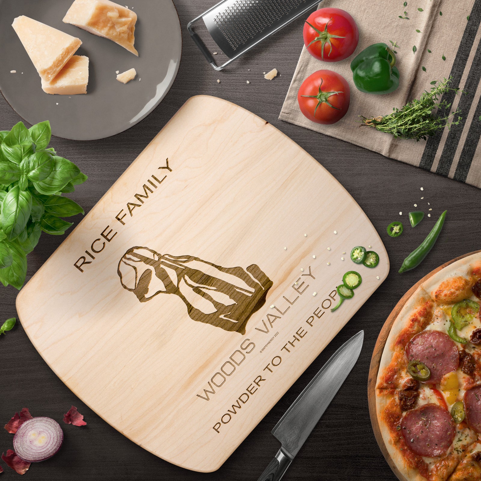 PERSONALIZED WOODS VALLEY, NEW YORK SKI TRAIL MAP CUTTING BOARD