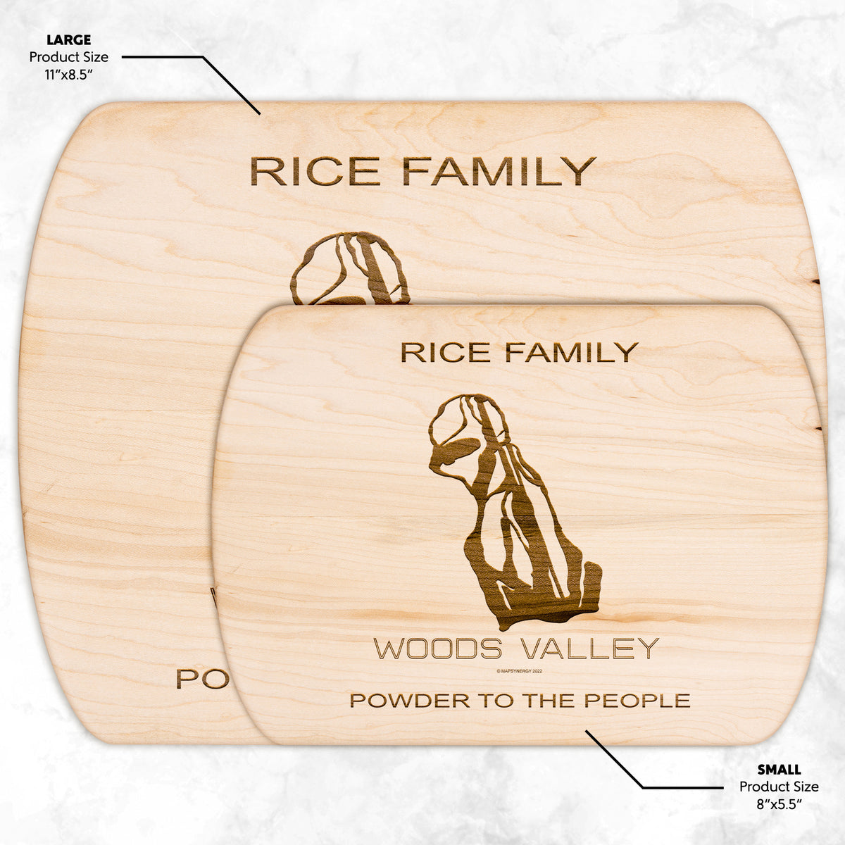 PERSONALIZED WOODS VALLEY, NEW YORK SKI TRAIL MAP CUTTING BOARD