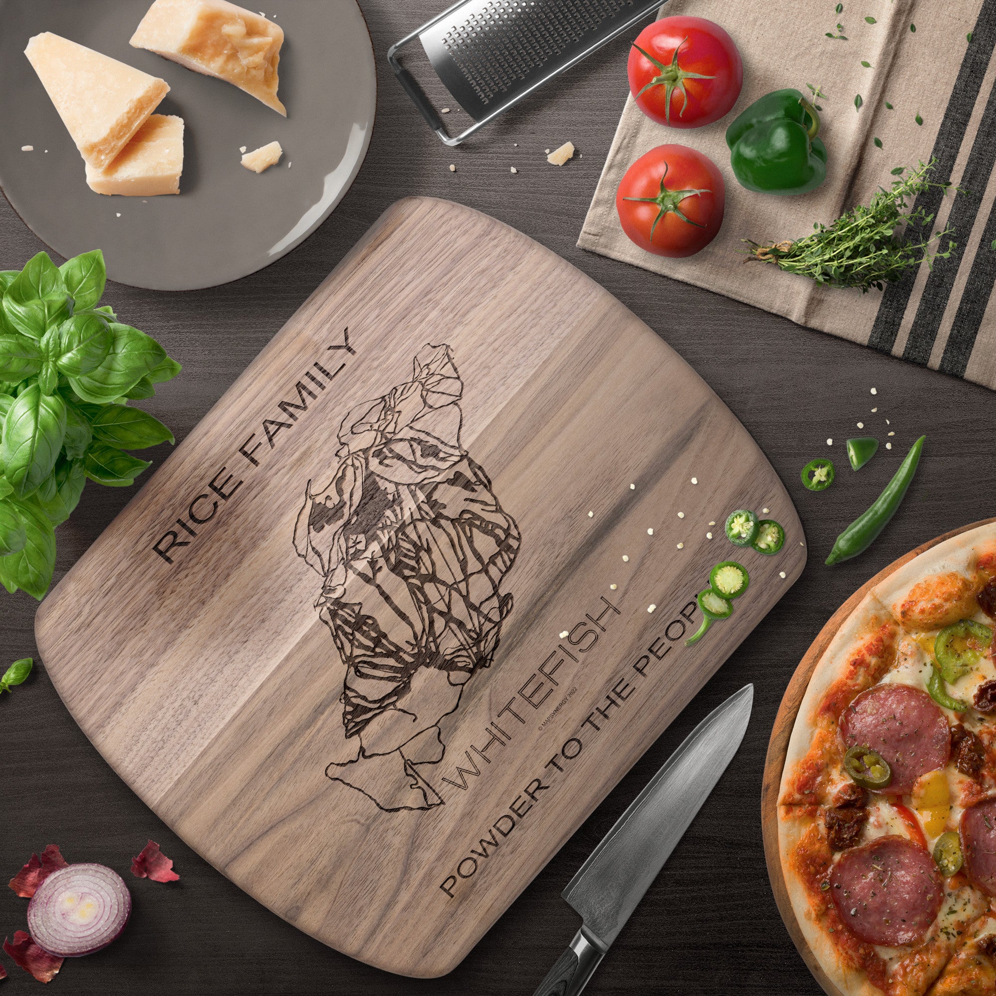 PERSONALIZED Whitefish , Montana SKI TRAIL MAP CUTTING BOARD