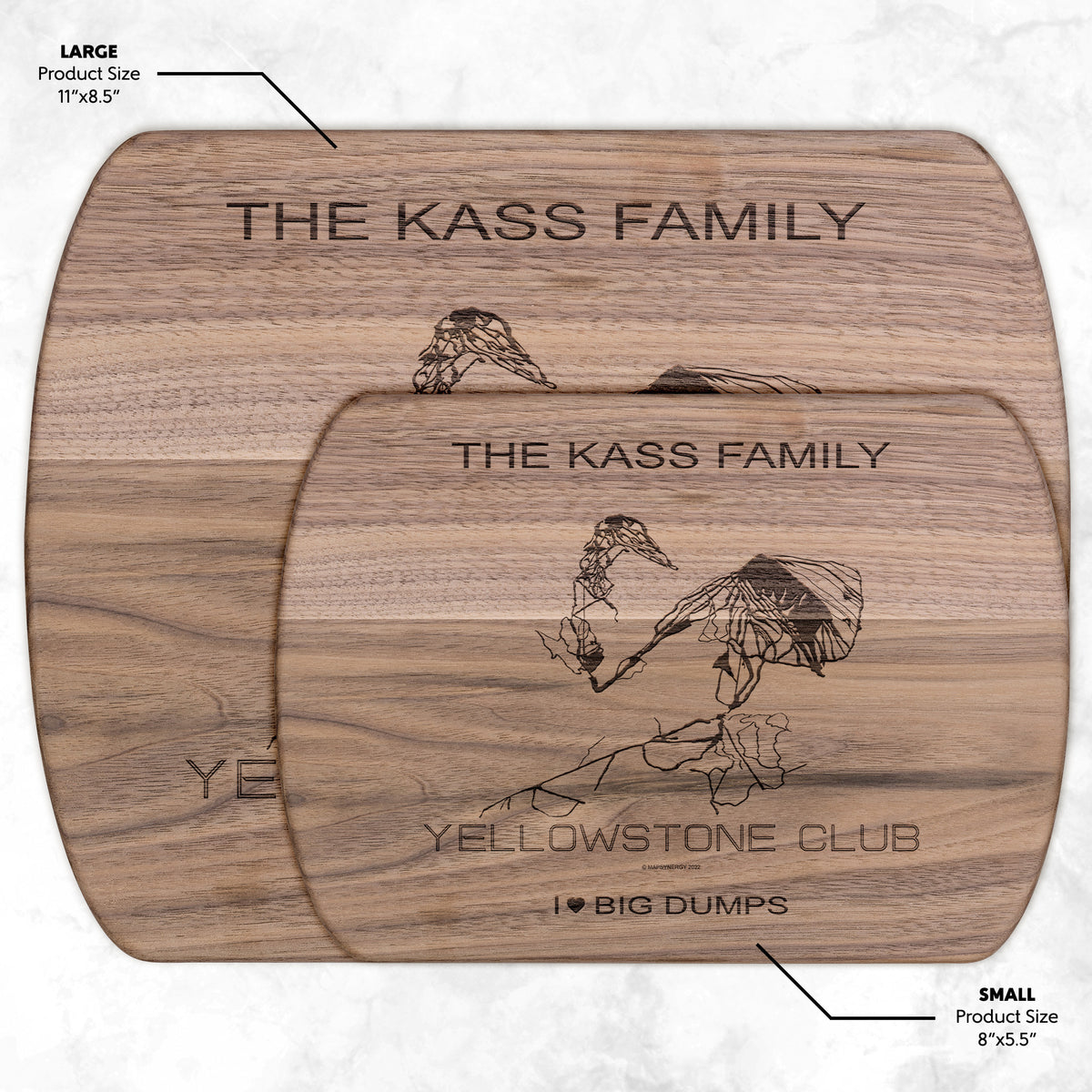 PERSONALIZED Yellowstone Club , Montana SKI TRAIL MAP CUTTING BOARD