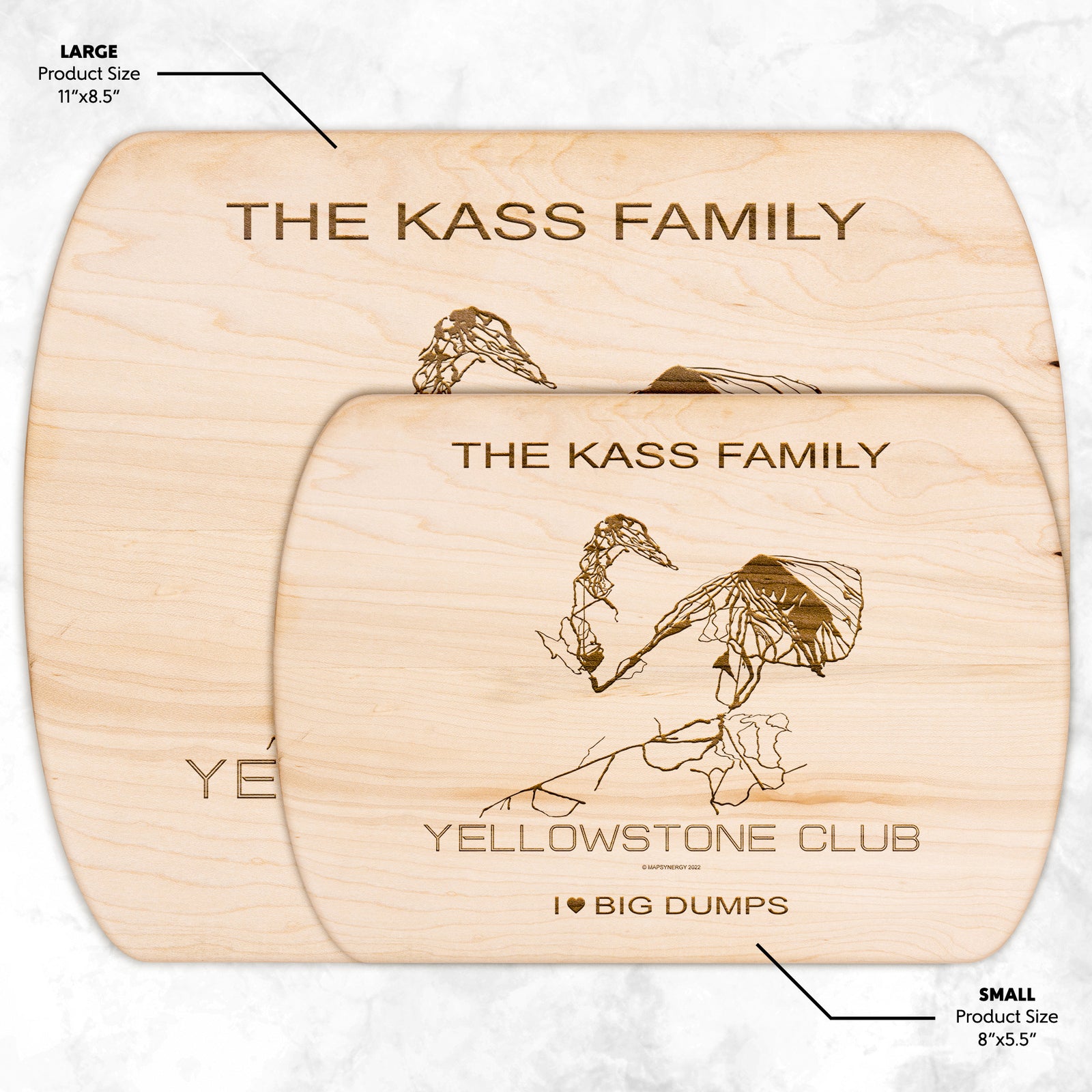 PERSONALIZED Yellowstone Club , Montana SKI TRAIL MAP CUTTING BOARD