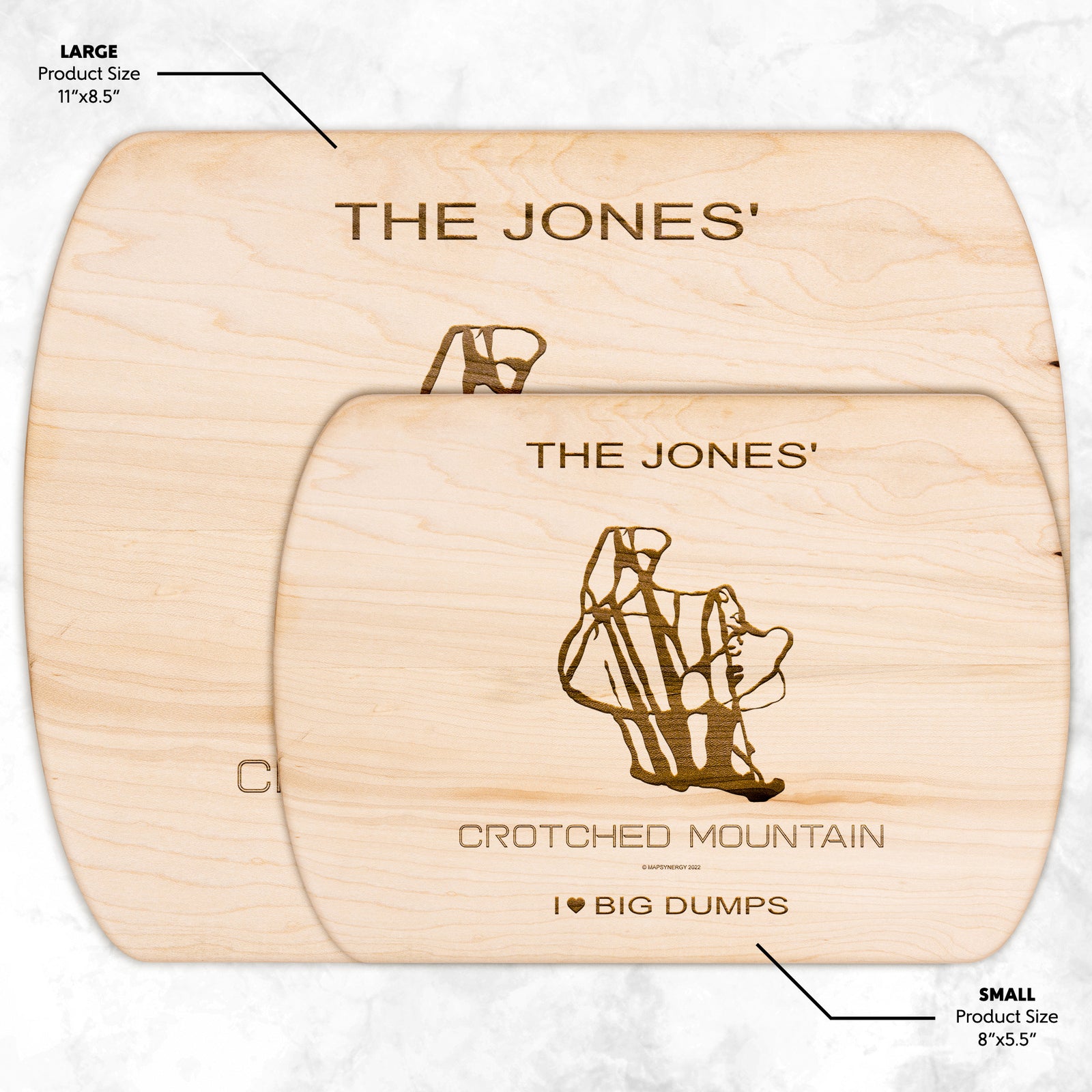 PERSONALIZED  Crotched Mountain, New Hampshire SKI TRAIL MAP CUTTING BOARD