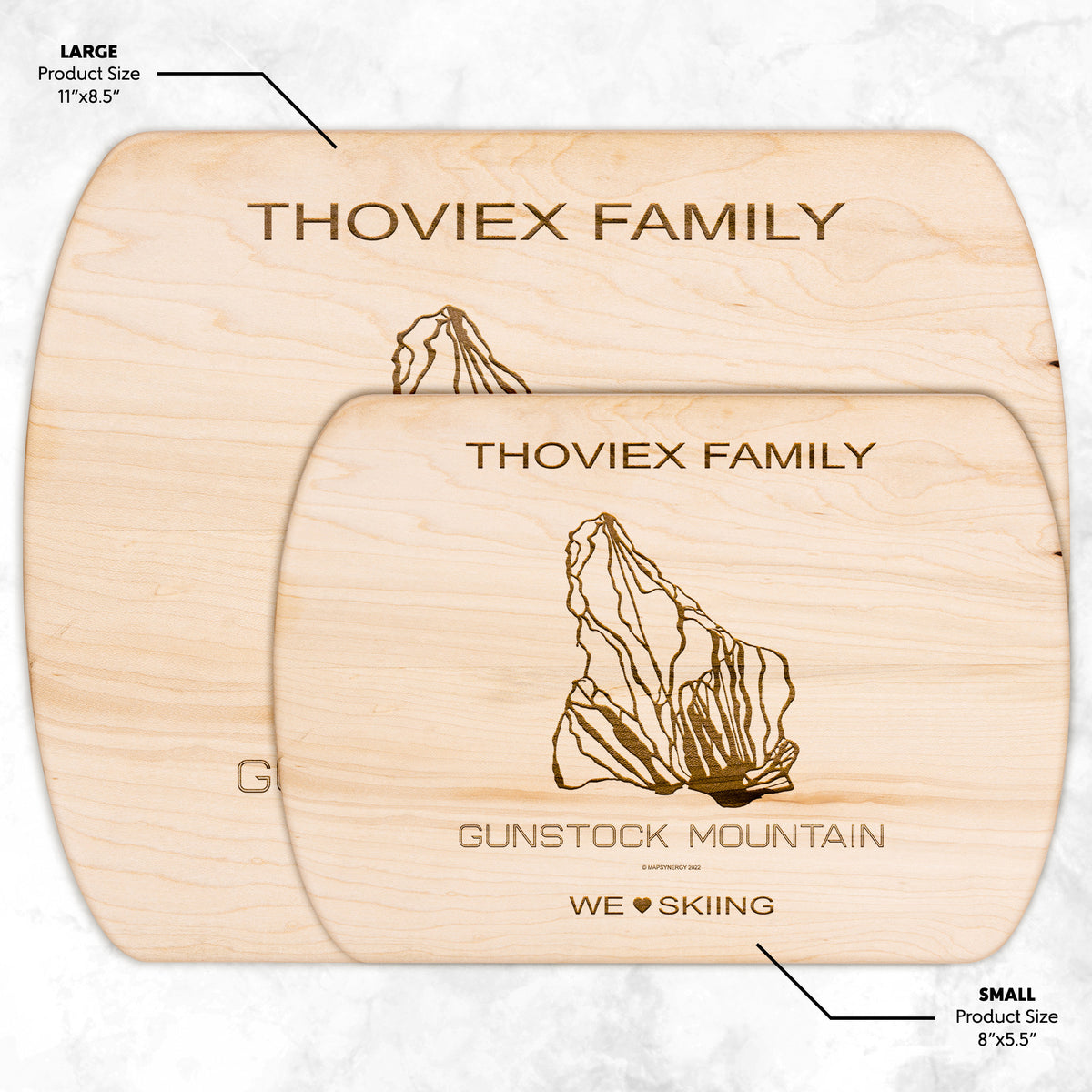 PERSONALIZED  Gunstock Mountain, New Hampshire SKI TRAIL MAP CUTTING BOARD