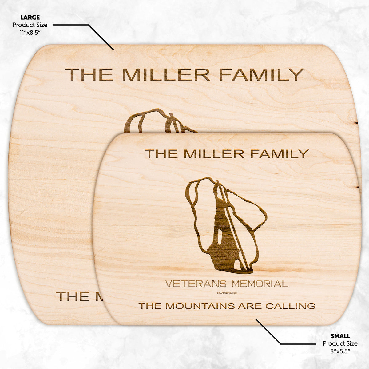 PERSONALIZED  Veterans Memorial, New Hampshire SKI TRAIL MAP CUTTING BOARD