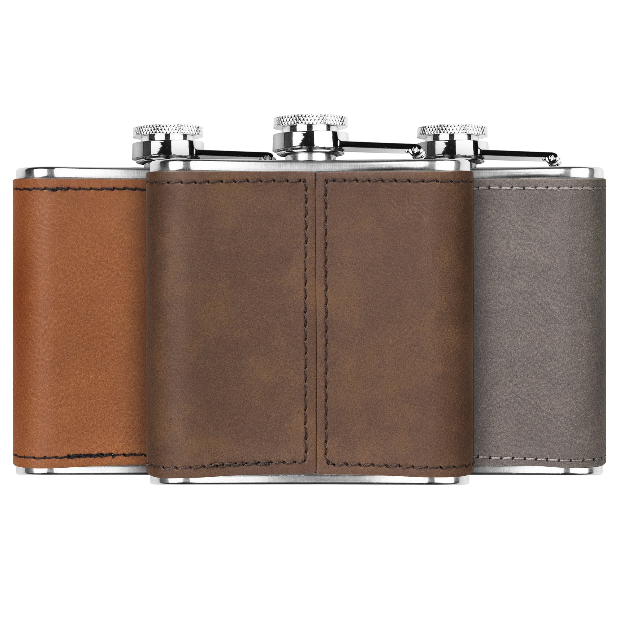 SKIING FLASKS WITH HAND DYED ENGRAVED LEATHER WRAP - STAINLESS STEEL FLASK