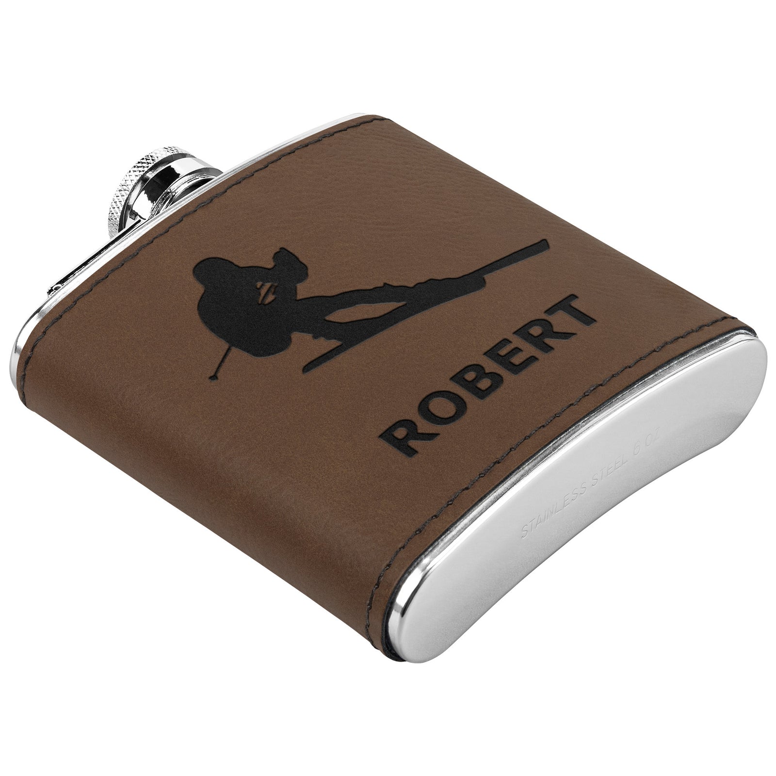 SKIING FLASKS WITH HAND DYED ENGRAVED LEATHER WRAP - STAINLESS STEEL FLASK