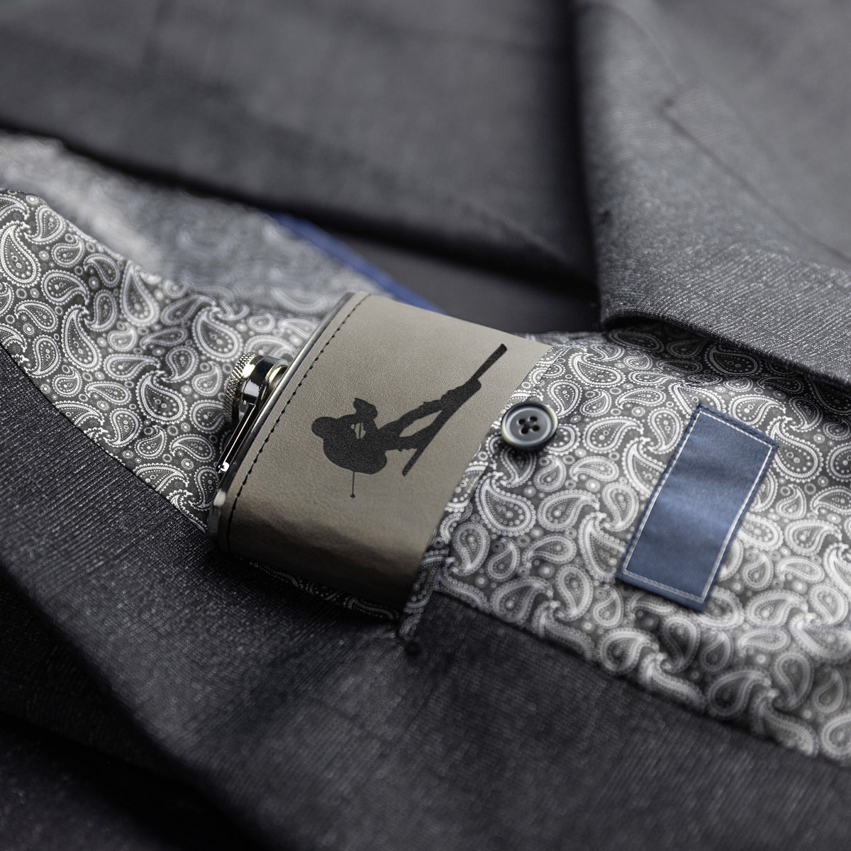 SKIING FLASKS WITH HAND DYED ENGRAVED LEATHER WRAP - STAINLESS STEEL FLASK