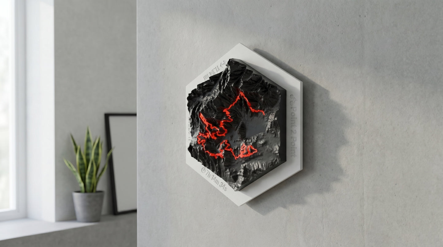 Custom 3D Printed Hiking Map Wallart from Your GPX Route