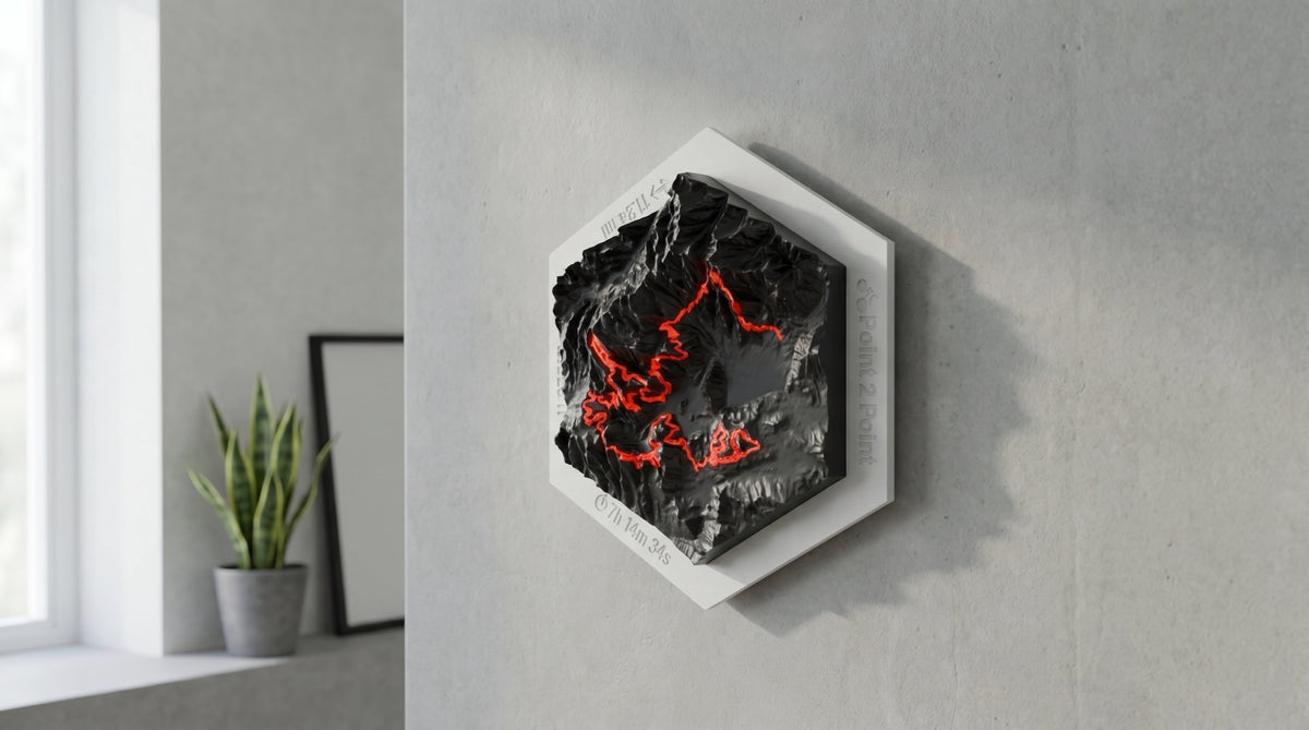 Custom 3D Printed Hiking Map Wallart from Your GPX Route