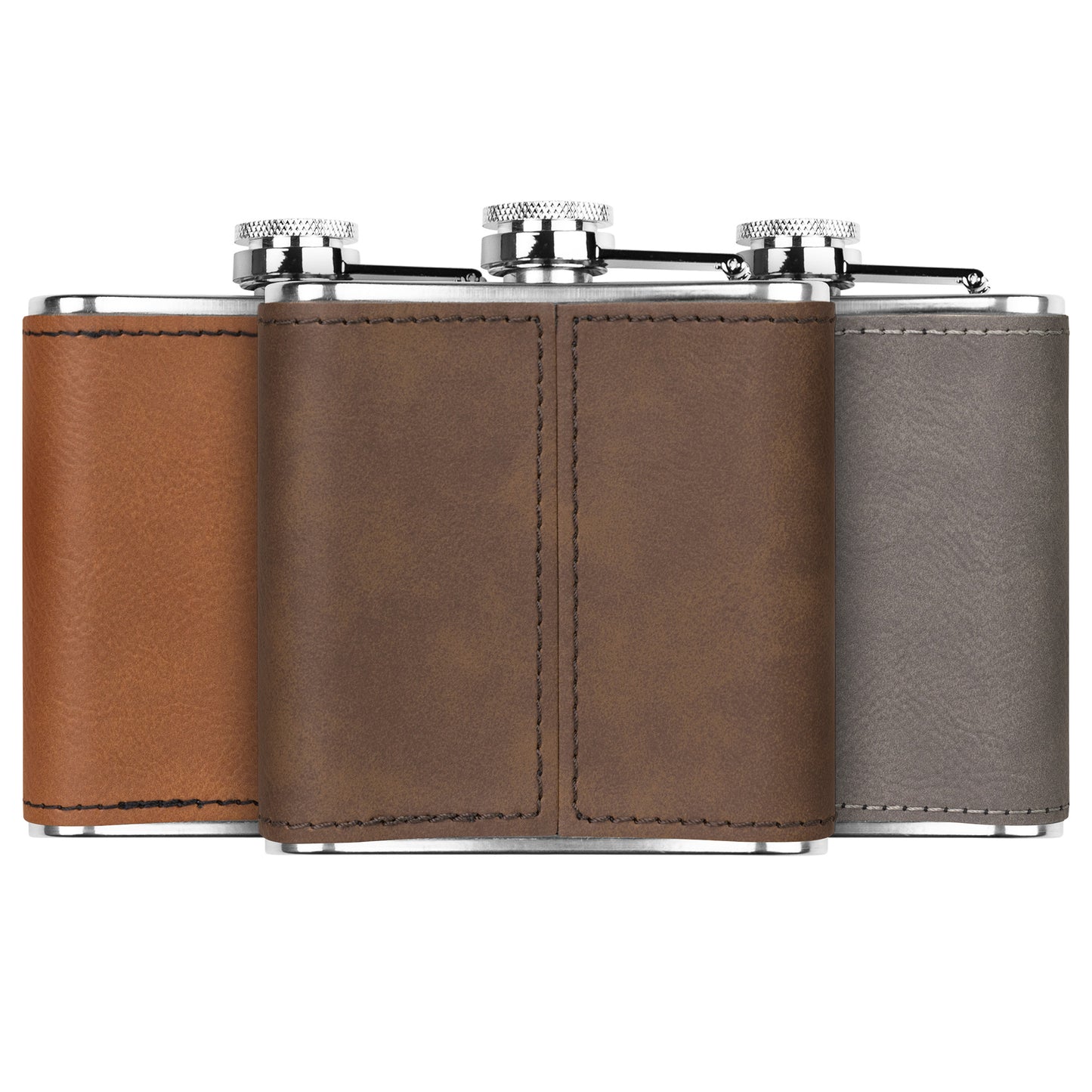 Ski FLASKS WITH HAND DYED ENGRAVED LEATHER WRAP - STAINLESS STEEL FLASK