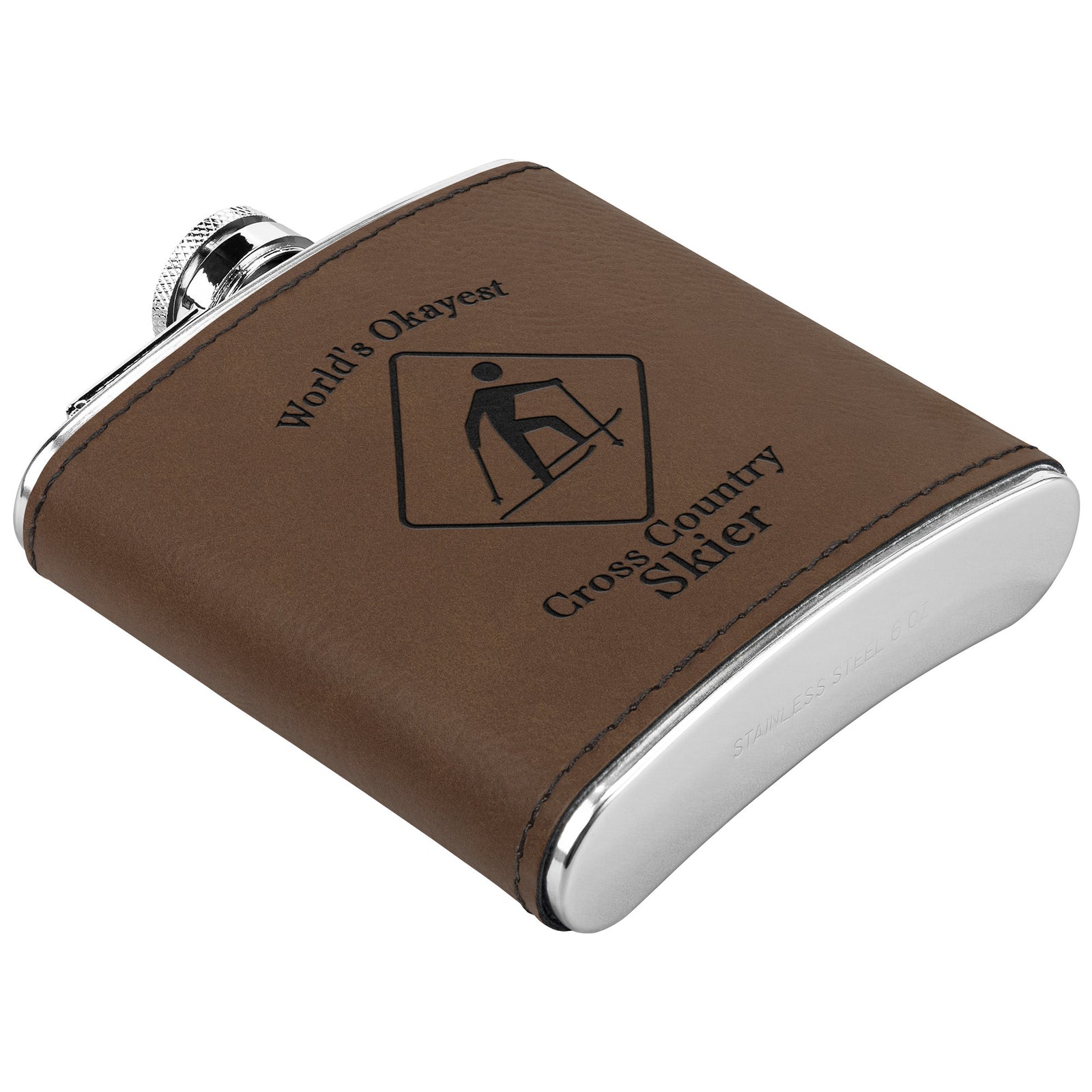 Ski FLASKS WITH HAND DYED ENGRAVED LEATHER WRAP - STAINLESS STEEL FLASK