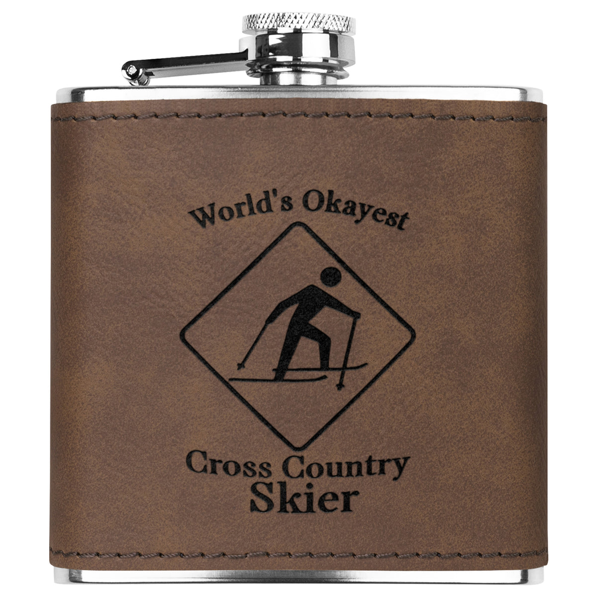 Ski FLASKS WITH HAND DYED ENGRAVED LEATHER WRAP - STAINLESS STEEL FLASK