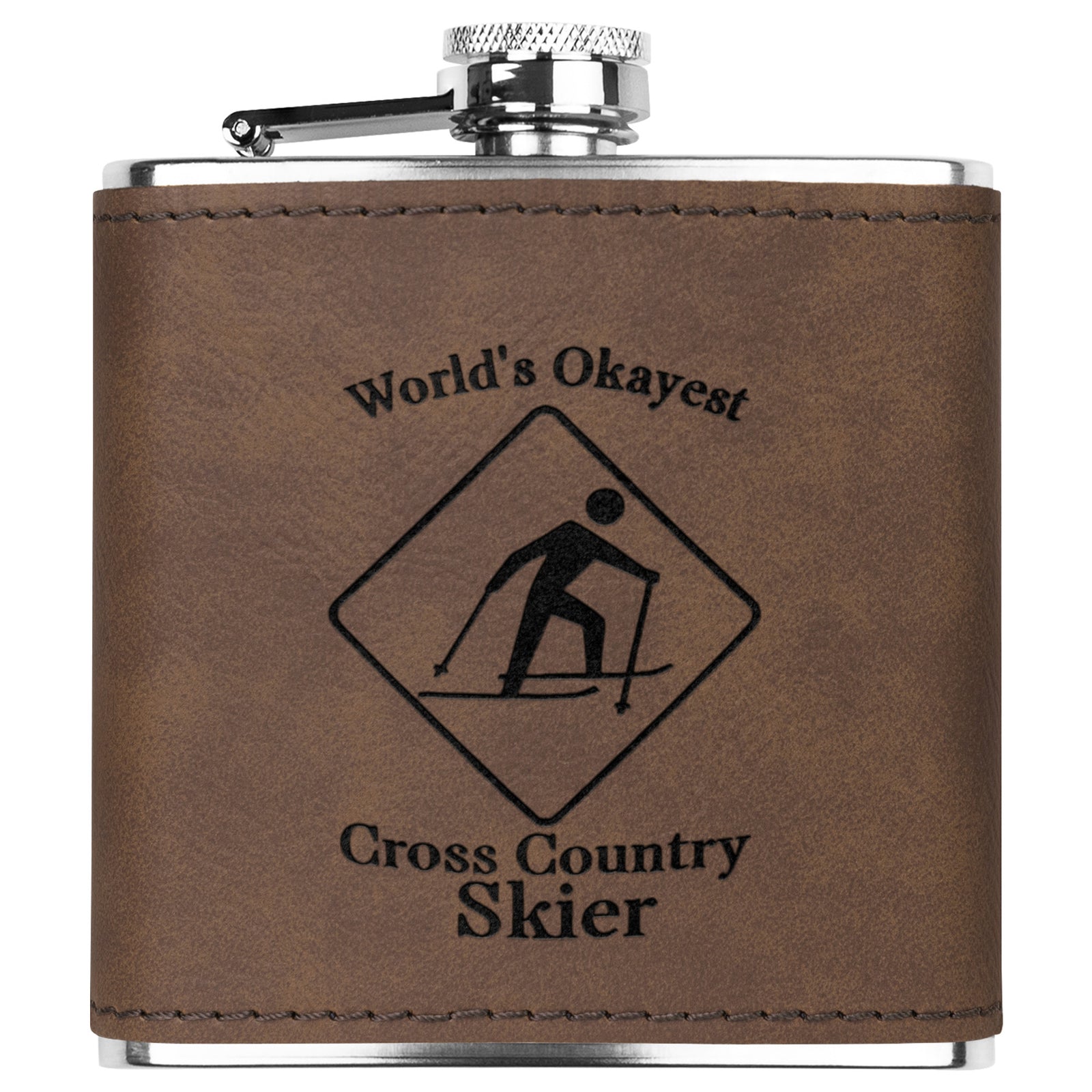 Ski FLASKS WITH HAND DYED ENGRAVED LEATHER WRAP - STAINLESS STEEL FLASK