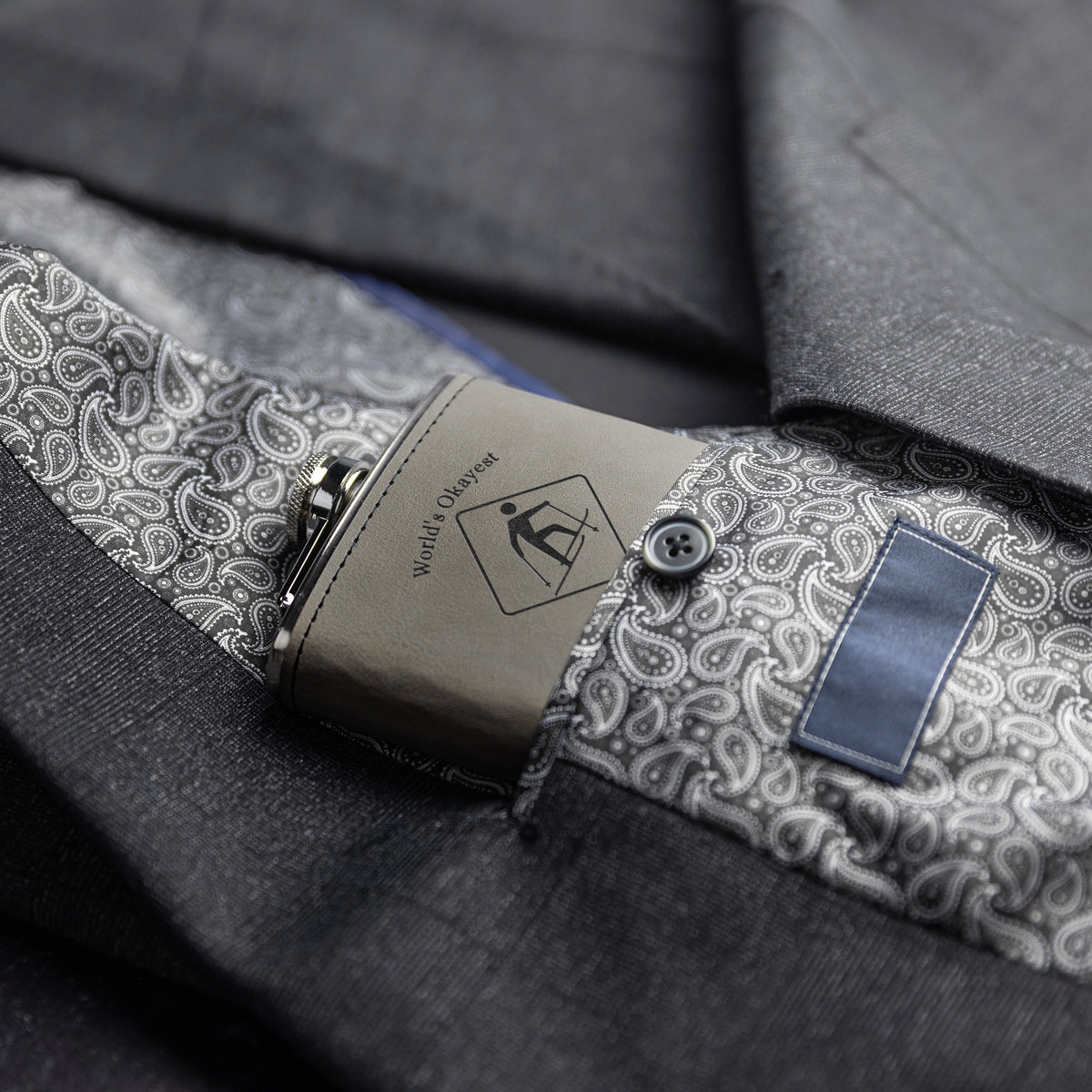 Ski FLASKS WITH HAND DYED ENGRAVED LEATHER WRAP - STAINLESS STEEL FLASK