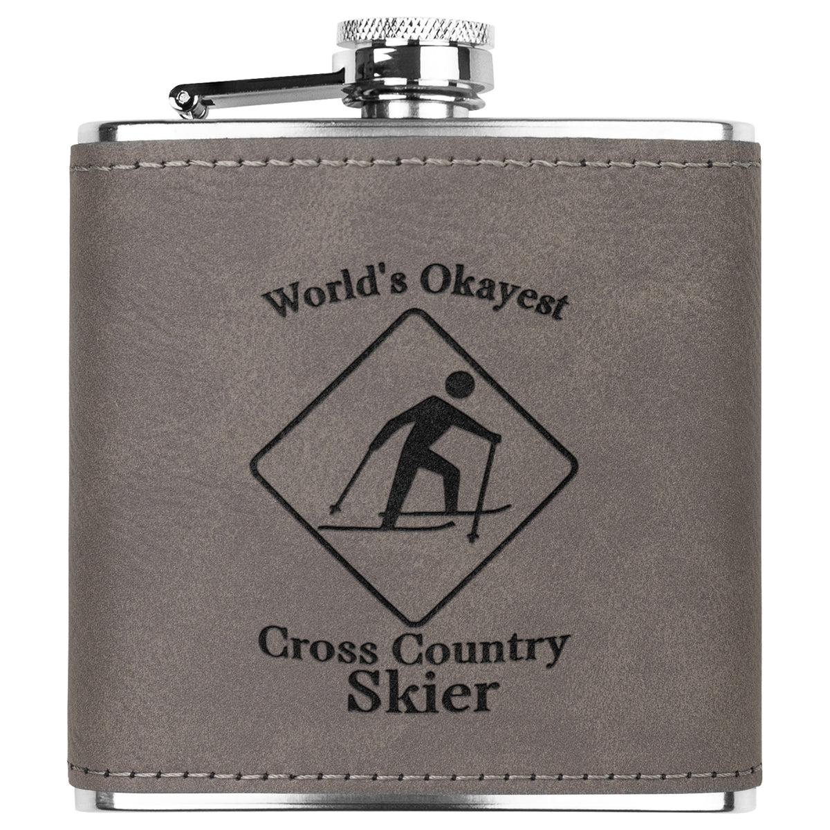 Ski FLASKS WITH HAND DYED ENGRAVED LEATHER WRAP - STAINLESS STEEL FLASK