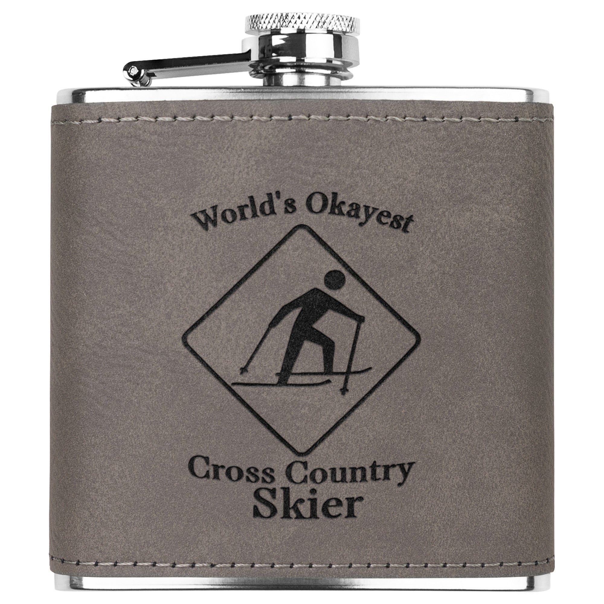Ski FLASKS WITH HAND DYED ENGRAVED LEATHER WRAP - STAINLESS STEEL FLASK