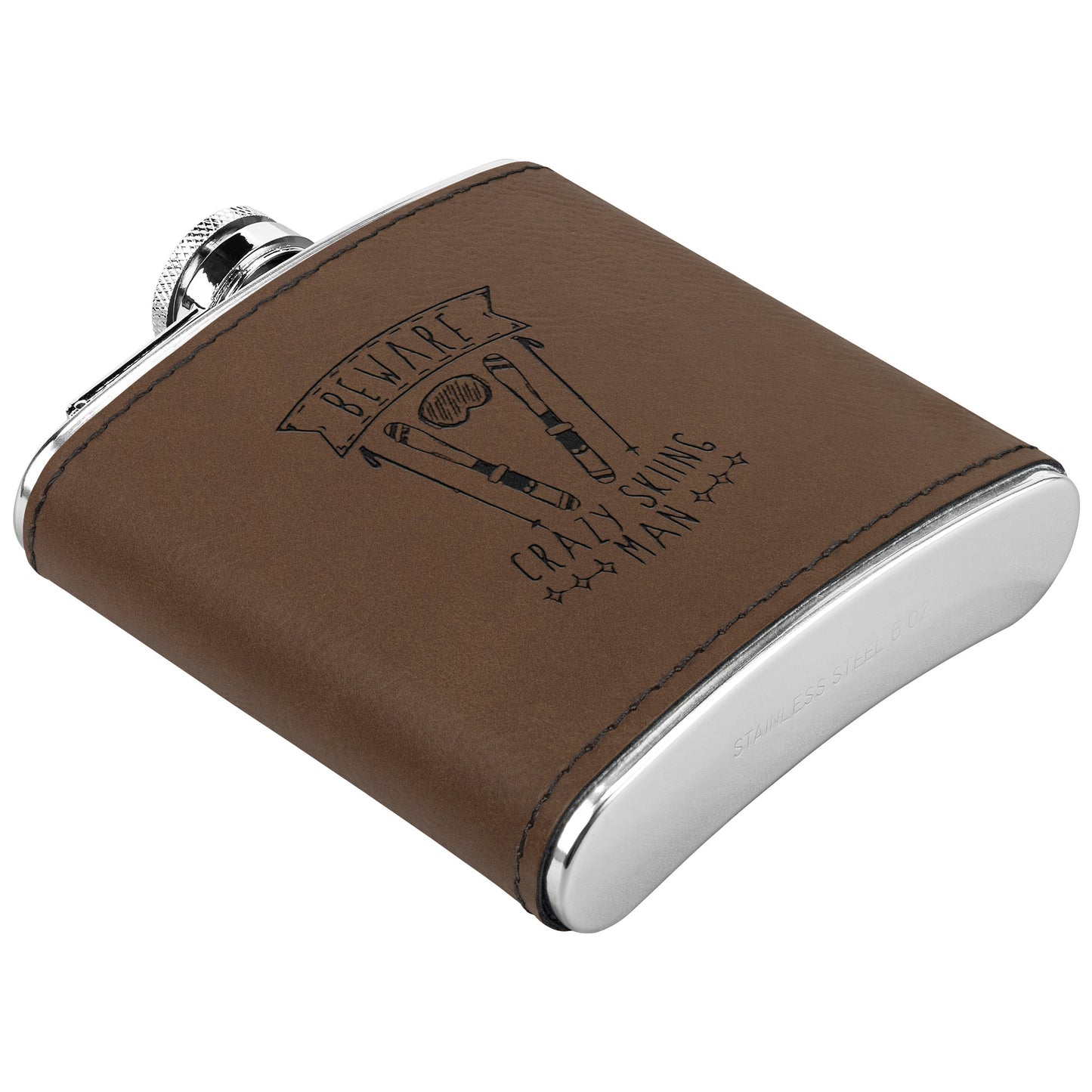 Ski FLASKS WITH HAND DYED ENGRAVED LEATHER WRAP - STAINLESS STEEL FLASK