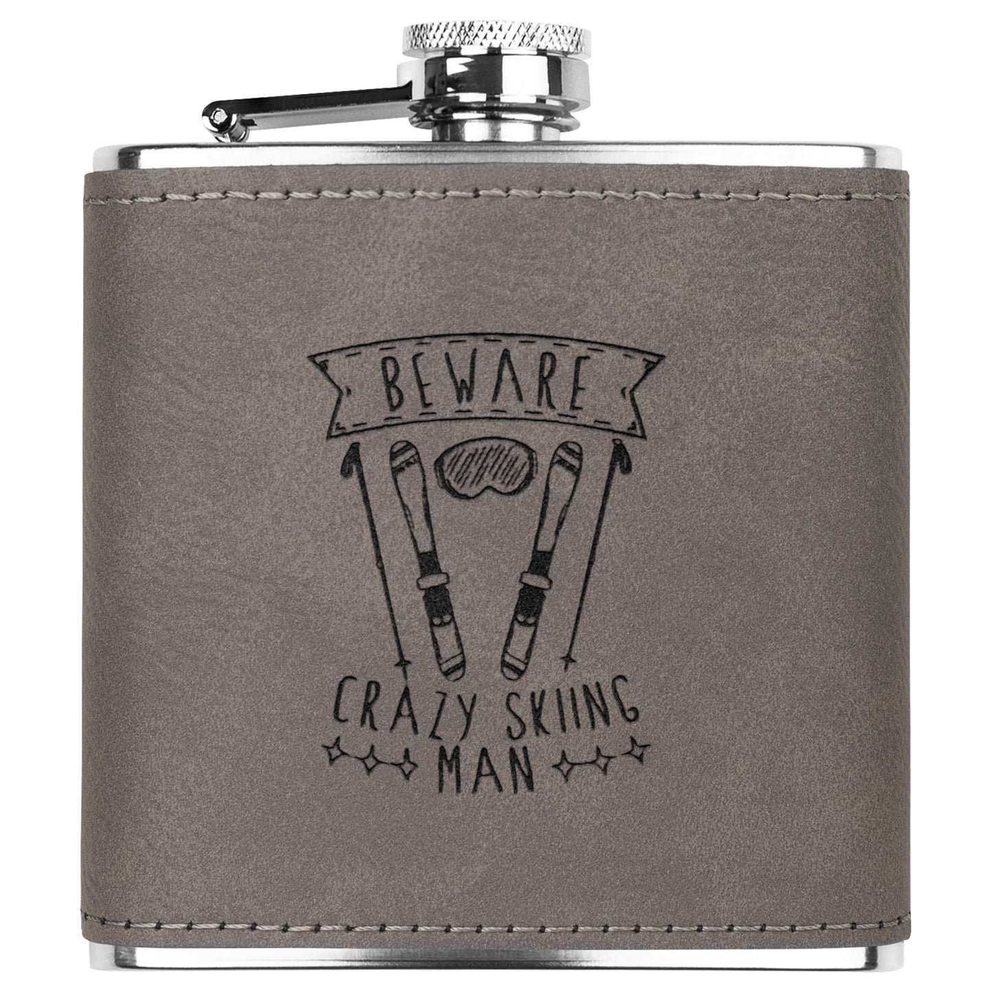 Ski FLASKS WITH HAND DYED ENGRAVED LEATHER WRAP - STAINLESS STEEL FLASK