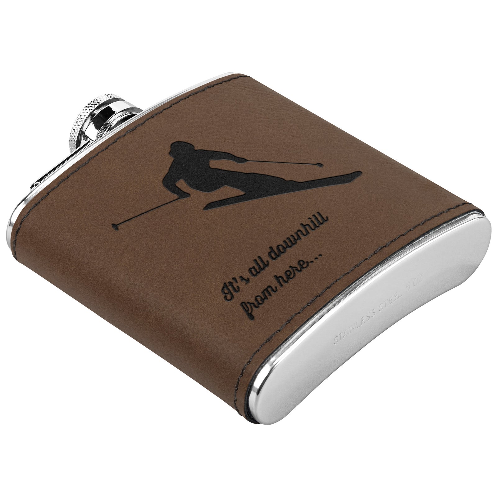 Snowboard Flasks with Hand Dyed Engraved Leather Wrap - Stainless Steel Flask - FREE Monogramming