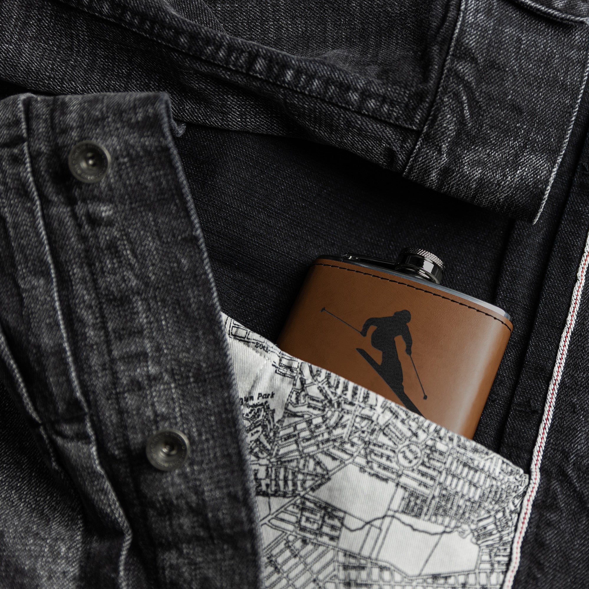 Snowboard Flasks with Hand Dyed Engraved Leather Wrap - Stainless Steel Flask - FREE Monogramming