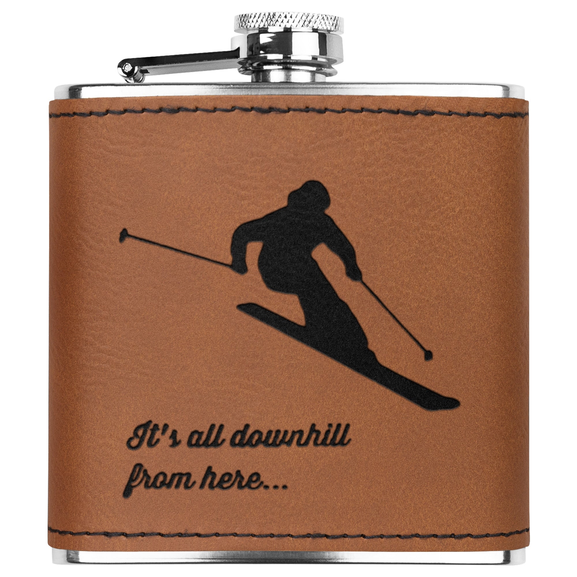 Snowboard Flasks with Hand Dyed Engraved Leather Wrap - Stainless Steel Flask - FREE Monogramming