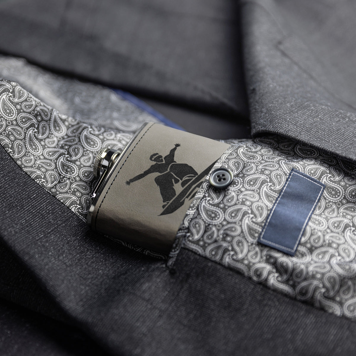 Snowboard Flasks with Hand Dyed Engraved Leather Wrap - FREE Monogramming