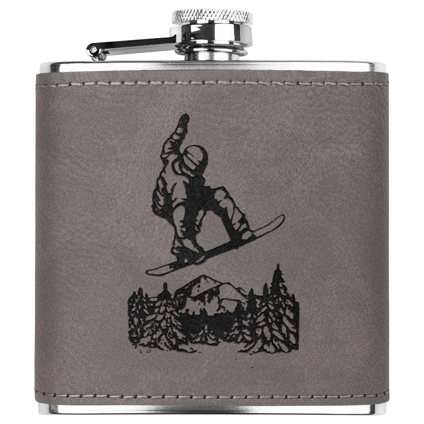 SNOWBOARD FLASKS WITH HAND DYED ENGRAVED LEATHER WRAP - STAINLESS STEEL FLASK