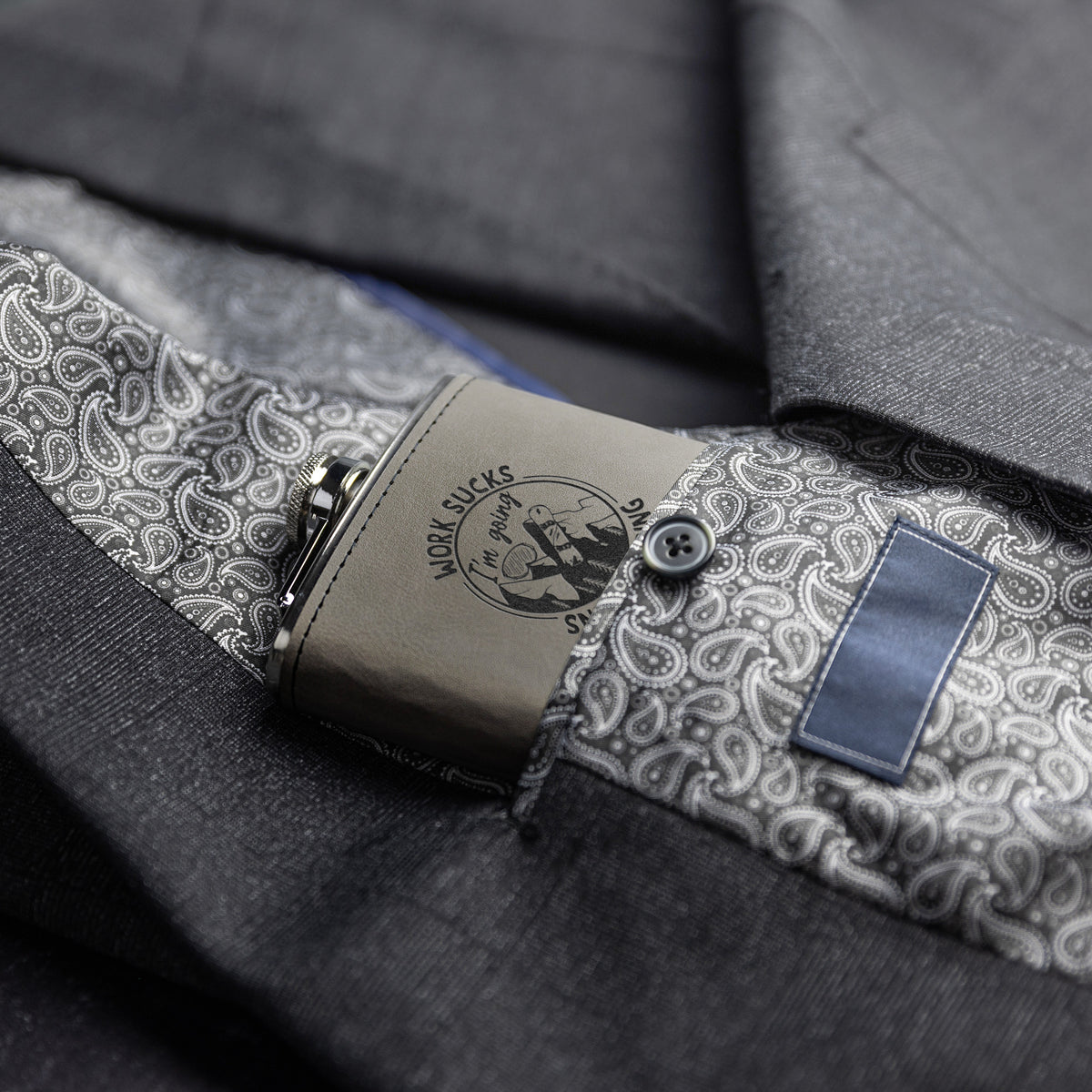 SNOWBOARD FLASKS WITH HAND DYED ENGRAVED LEATHER WRAP - STAINLESS STEEL FLASK