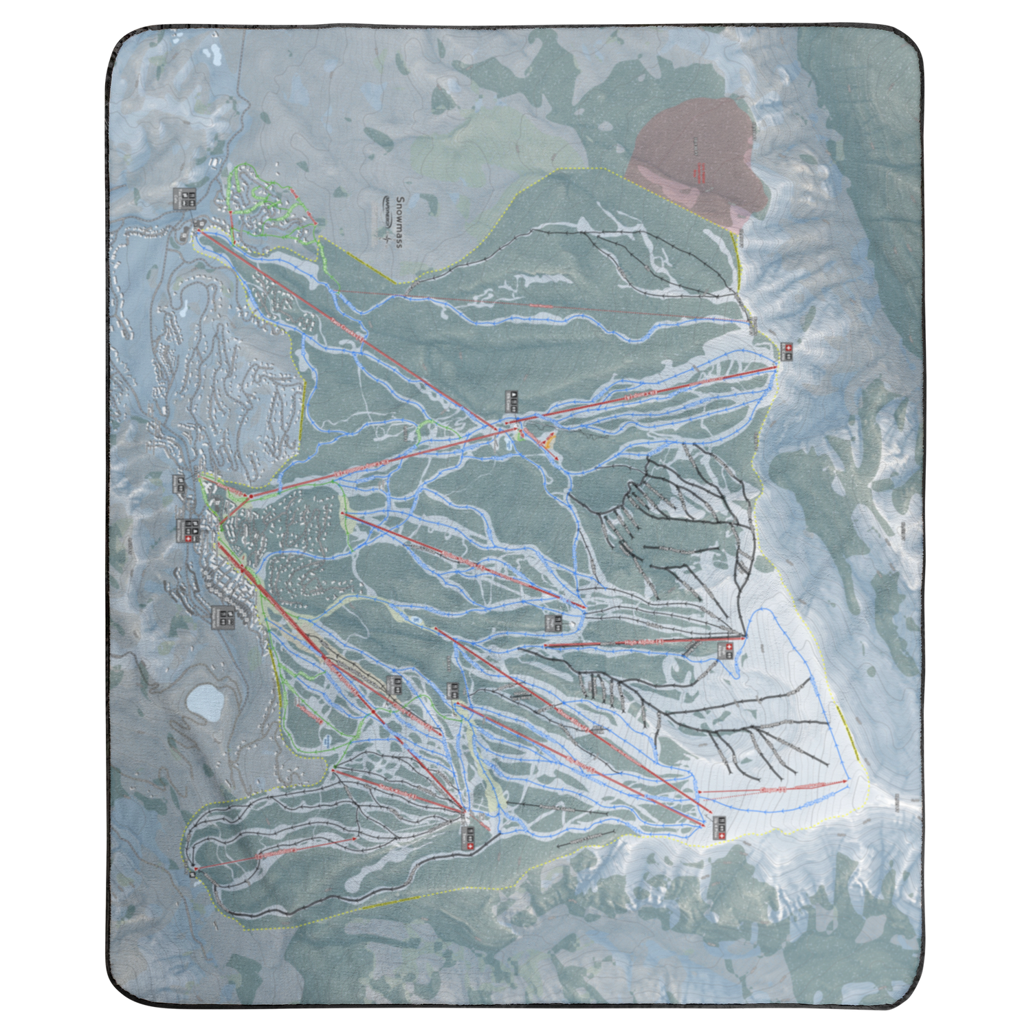 Snowmass, Colorado Ski Resort Map Concert Blanket