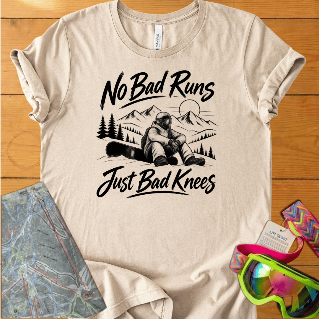 No Bad Runs Just Bad Knees Snowboard t-shirt