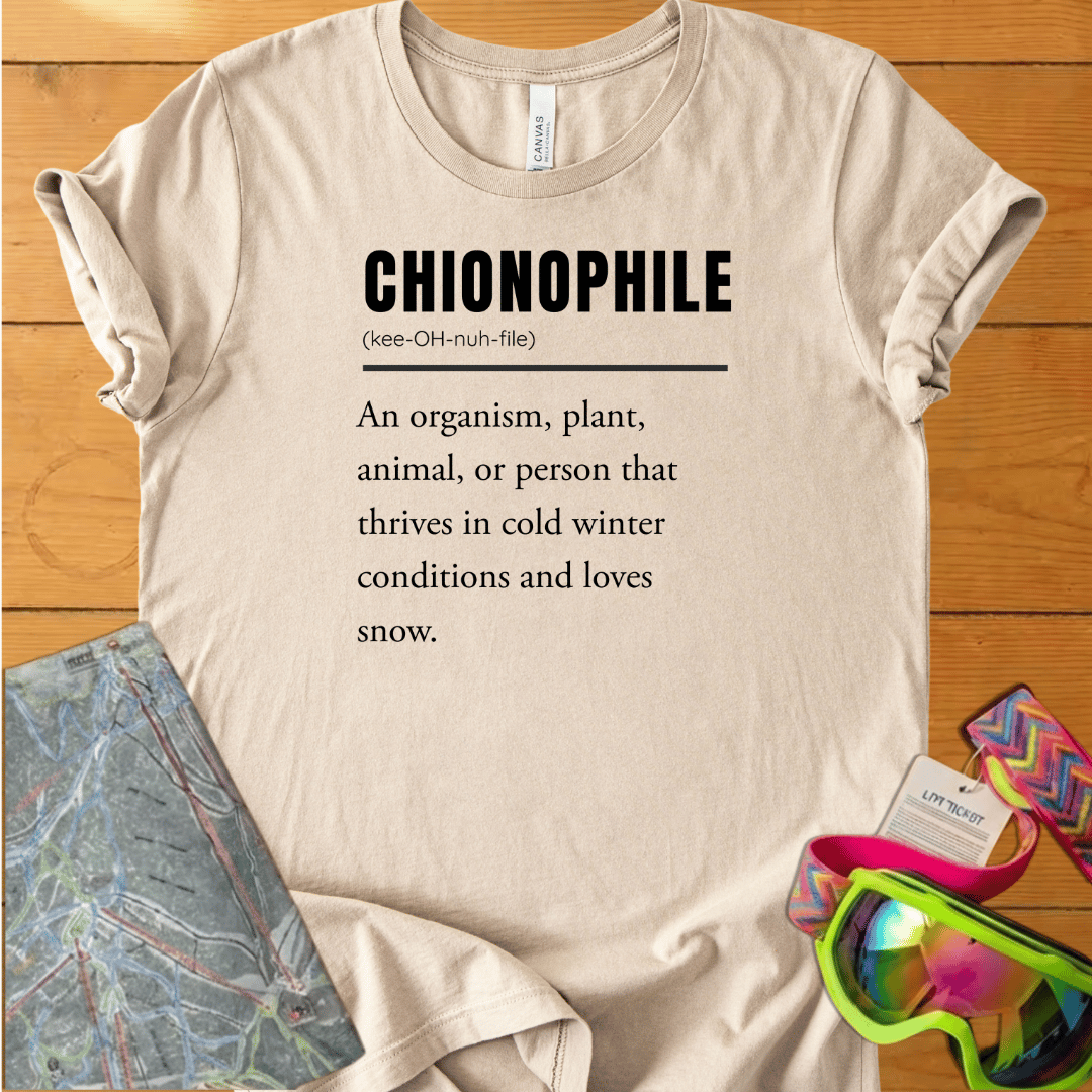 Chionophile T-Shirt – Snow Lover Definition Graphic Tee for Ski & Winter Lovers