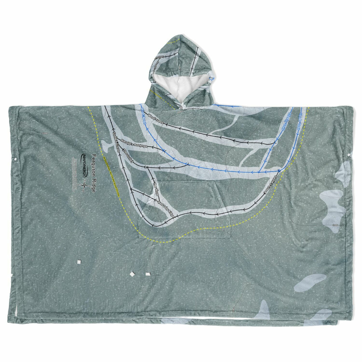 Ferguson Ridge, Oregon Ski Resort Map Flannel Blanket Poncho