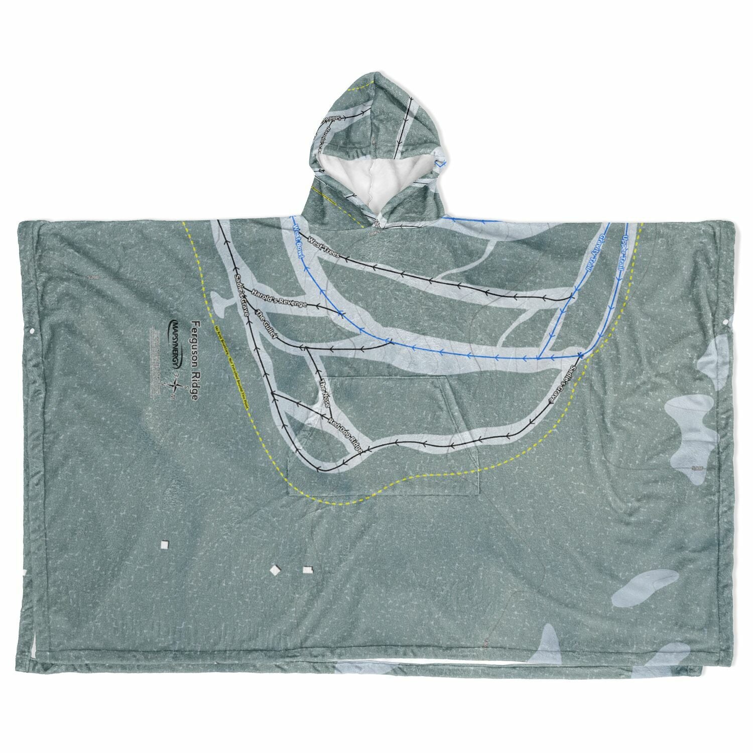 Ferguson Ridge, Oregon Ski Resort Map Flannel Blanket Poncho