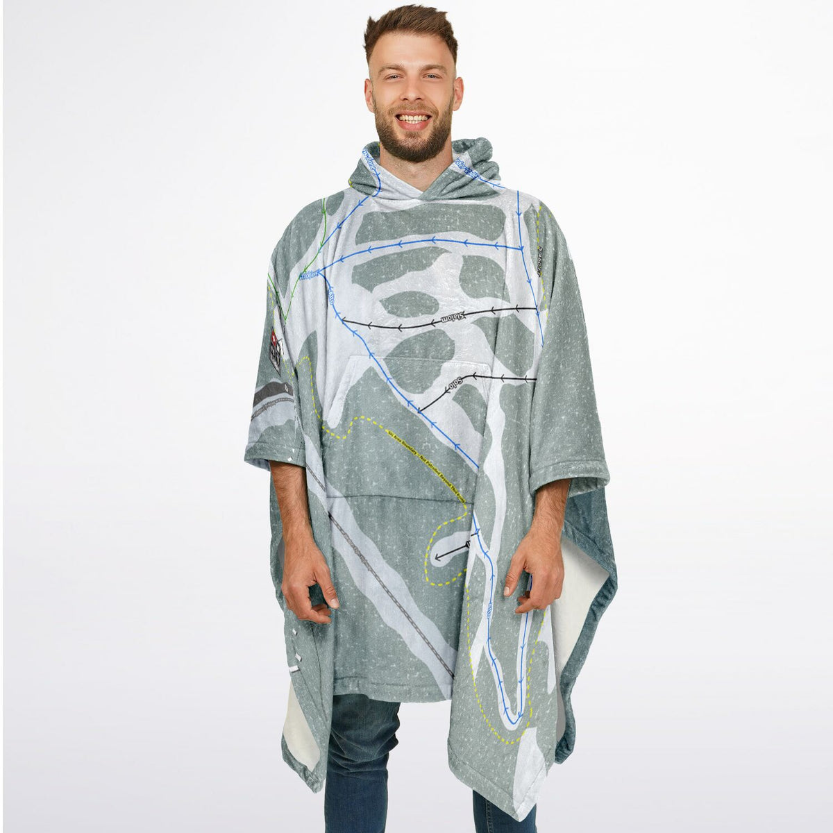 Spout Springs, Oregon Ski Resort Map Flannel Blanket Poncho