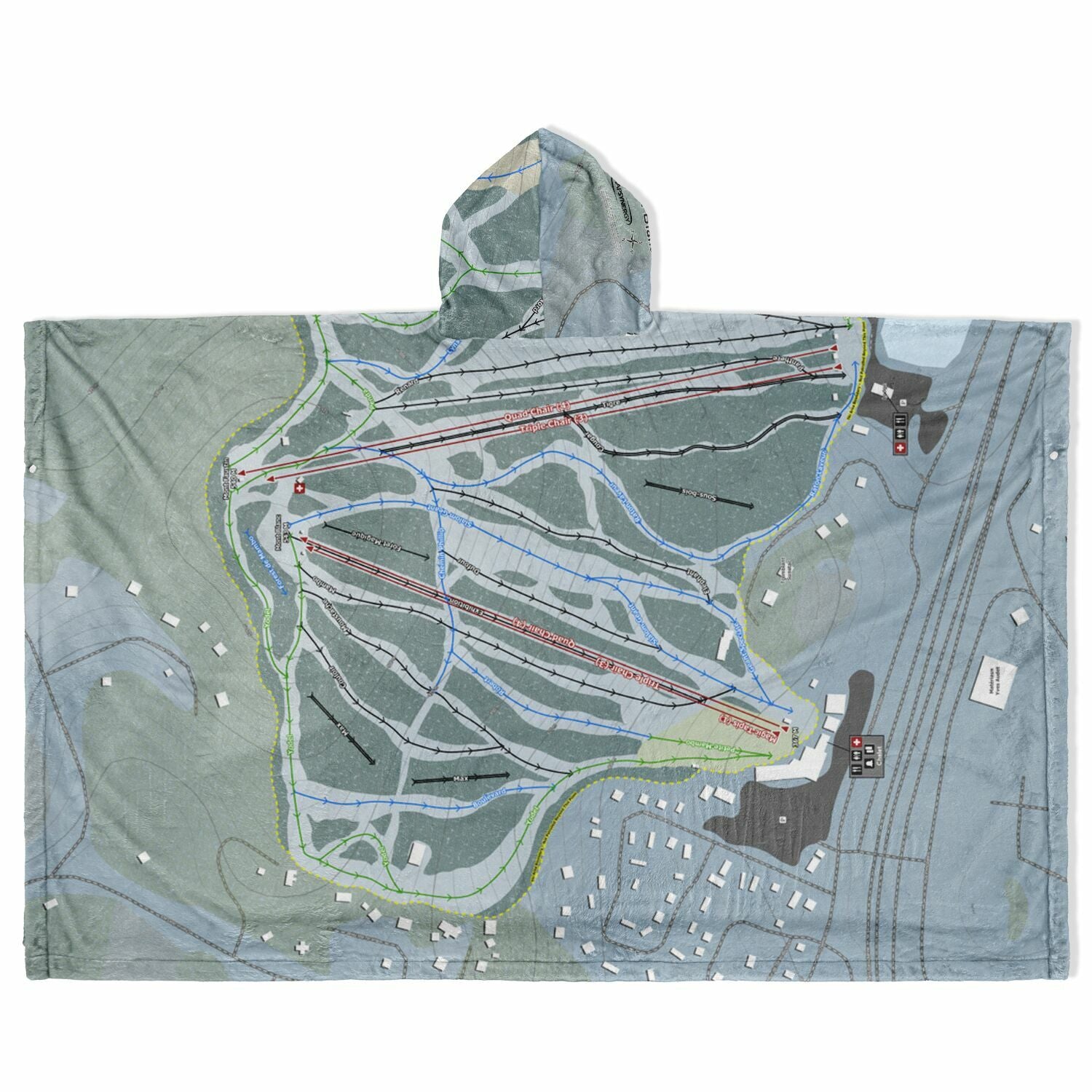 Mont Blanc, Quebec Ski Resort Map Flannel Blanket Poncho