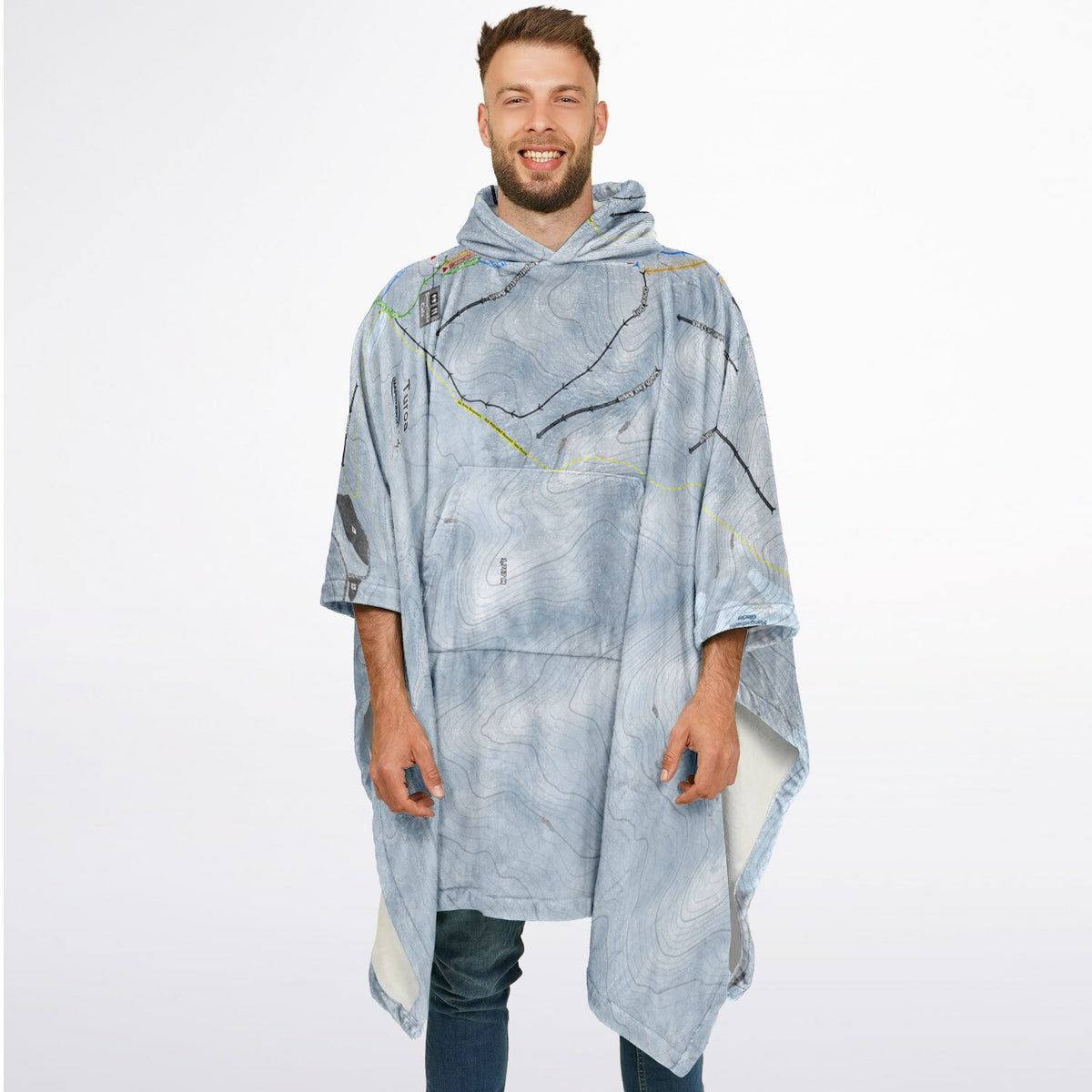 Turoa, New Zealand Ski Resort Map Flannel Blanket Poncho