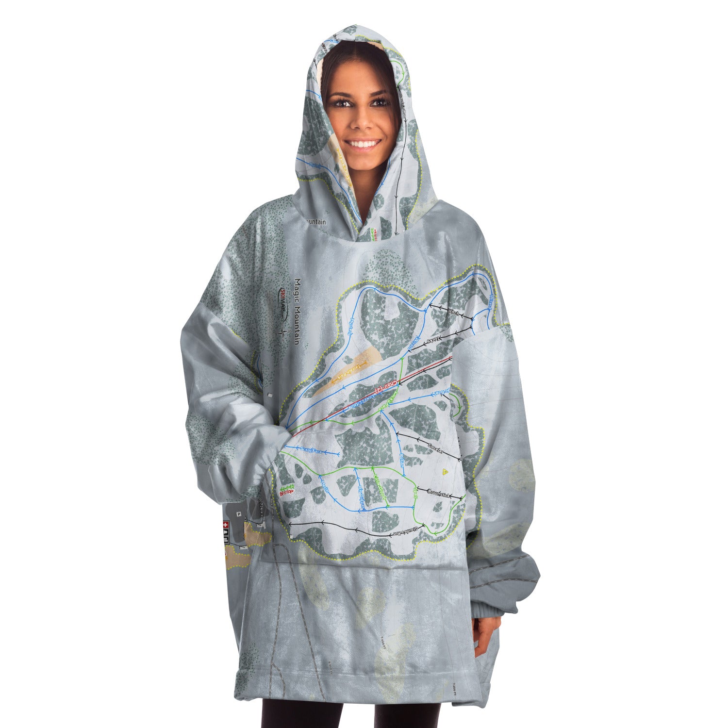 Magic Mountain, Idaho Ski Trail Map Snug Hoodie - Powderaddicts