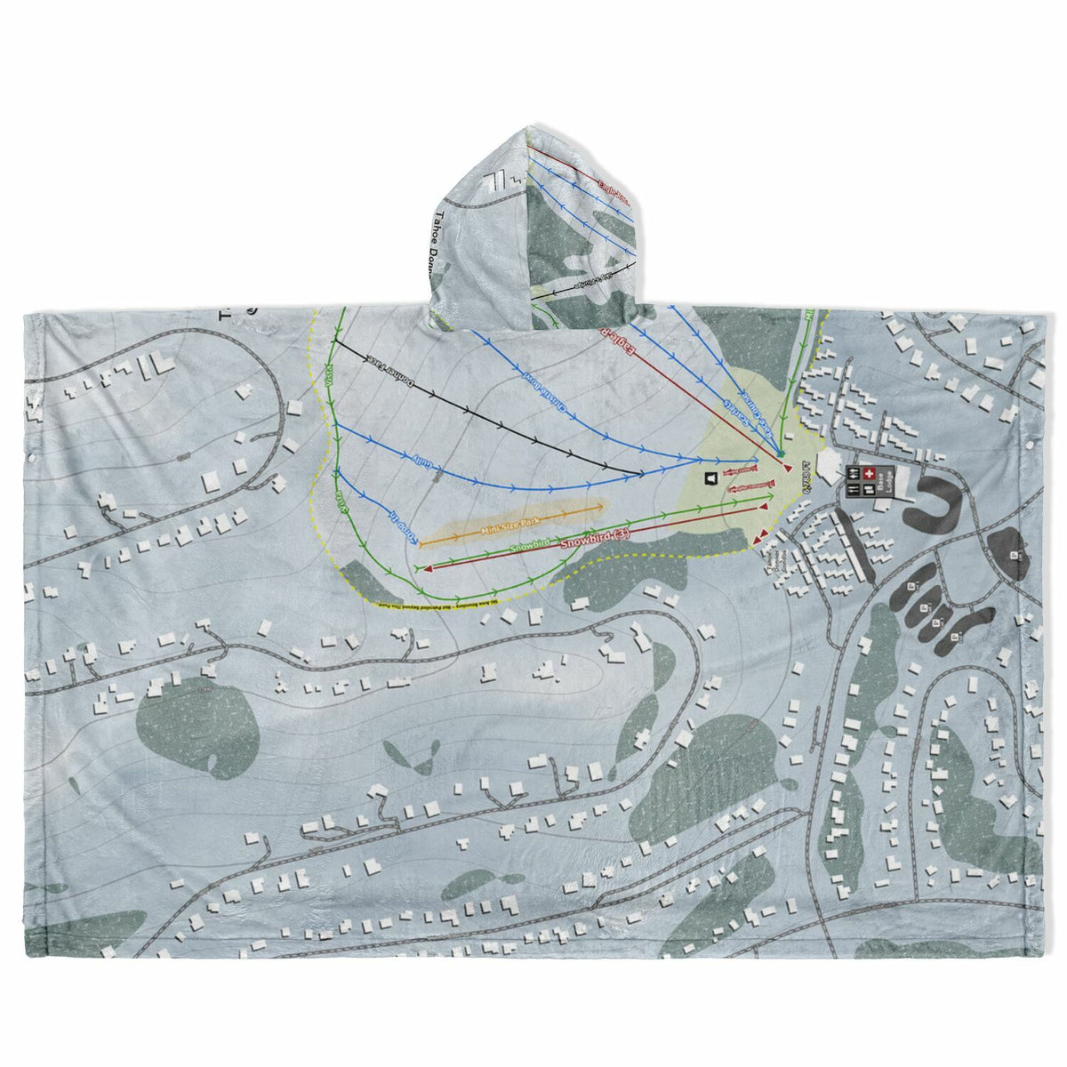Tahoe Donner, California Ski Resort Map Flannel Blanket Poncho