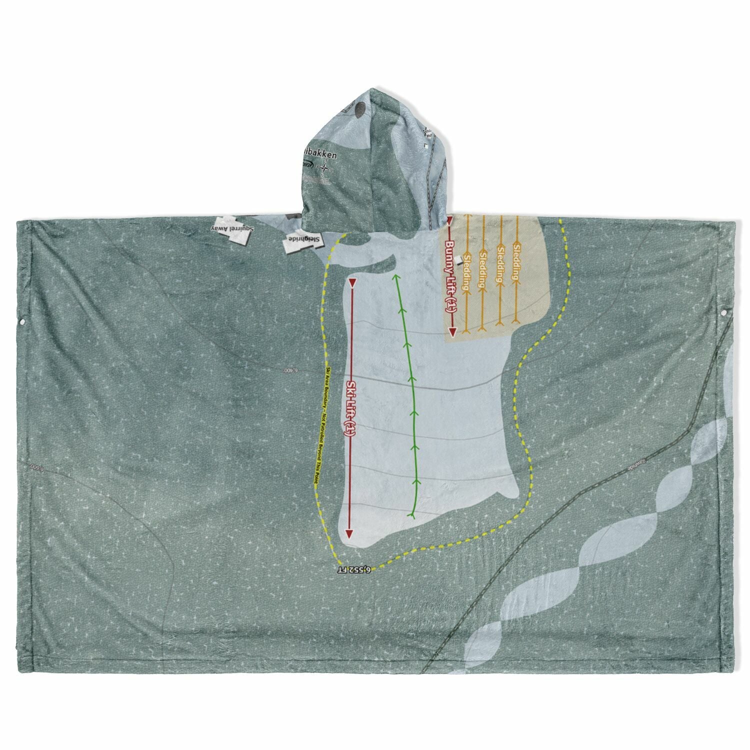 Granlibakken, California Ski Resort Map Flannel Blanket Poncho