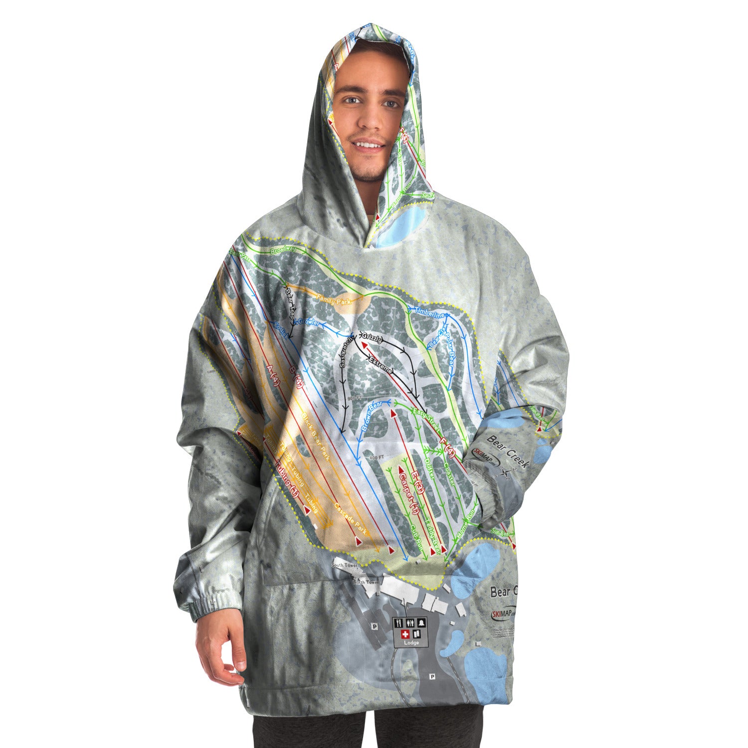 Bear Creek, Pennsylvania Ski Trail Map Snug Hoodie