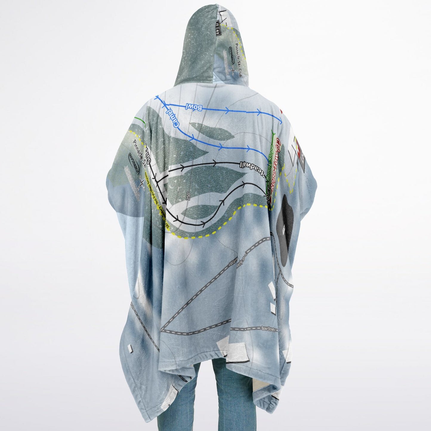 Pinnacle Ski Club, Maine Ski Resort Map Flannel Blanket Poncho