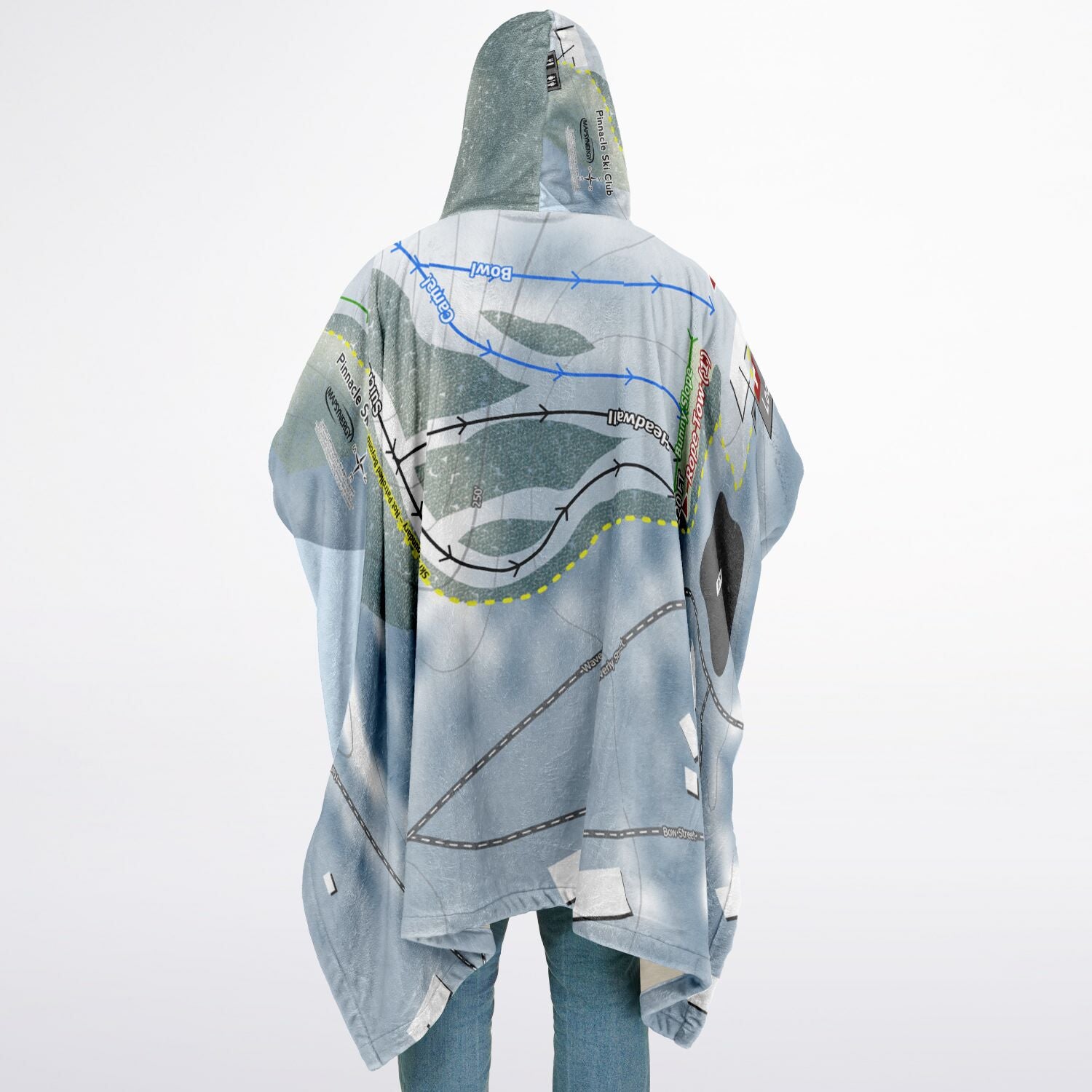 Pinnacle Ski Club, Maine Ski Resort Map Flannel Blanket Poncho