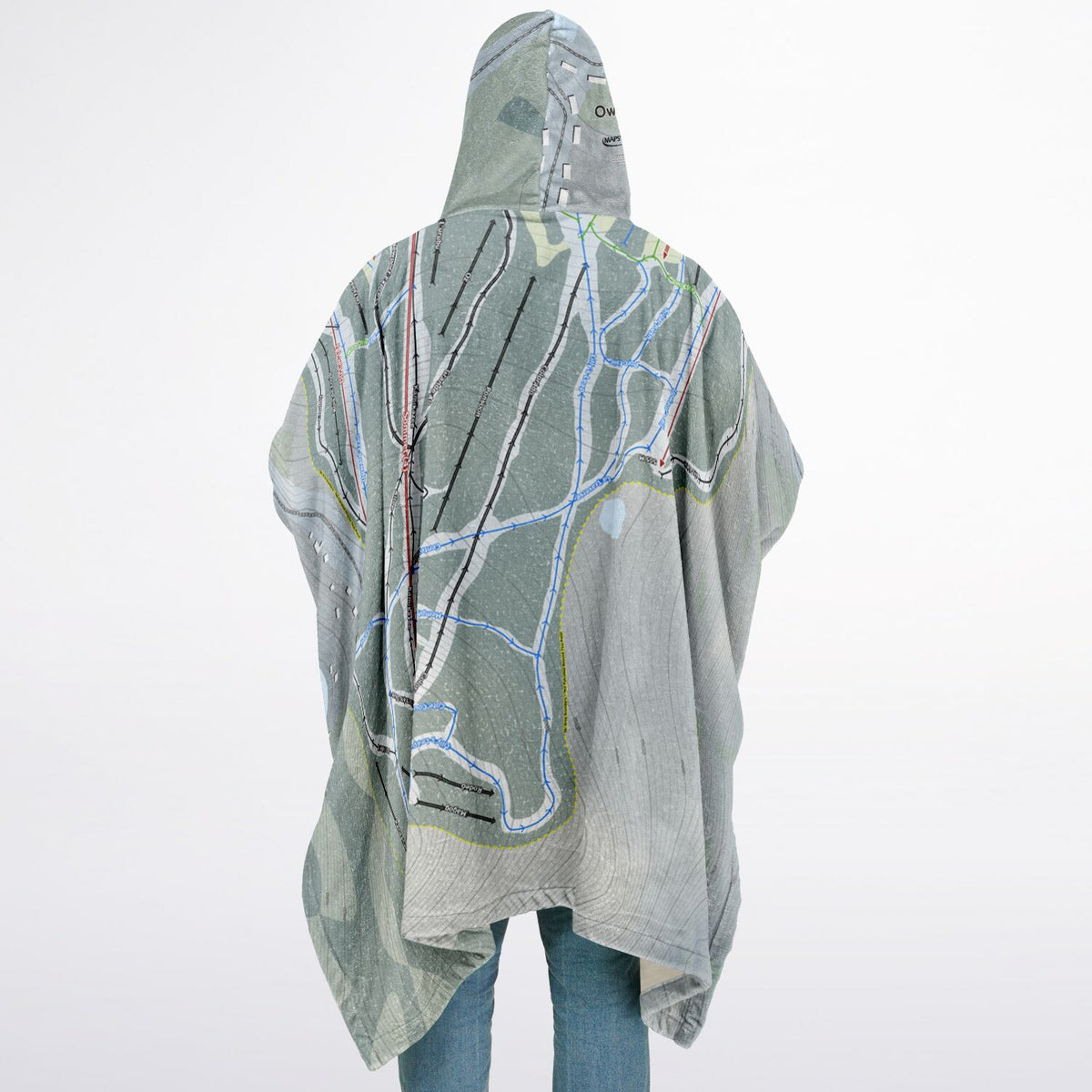 Owls Head, Quebec Ski Resort Map Flannel Blanket Poncho