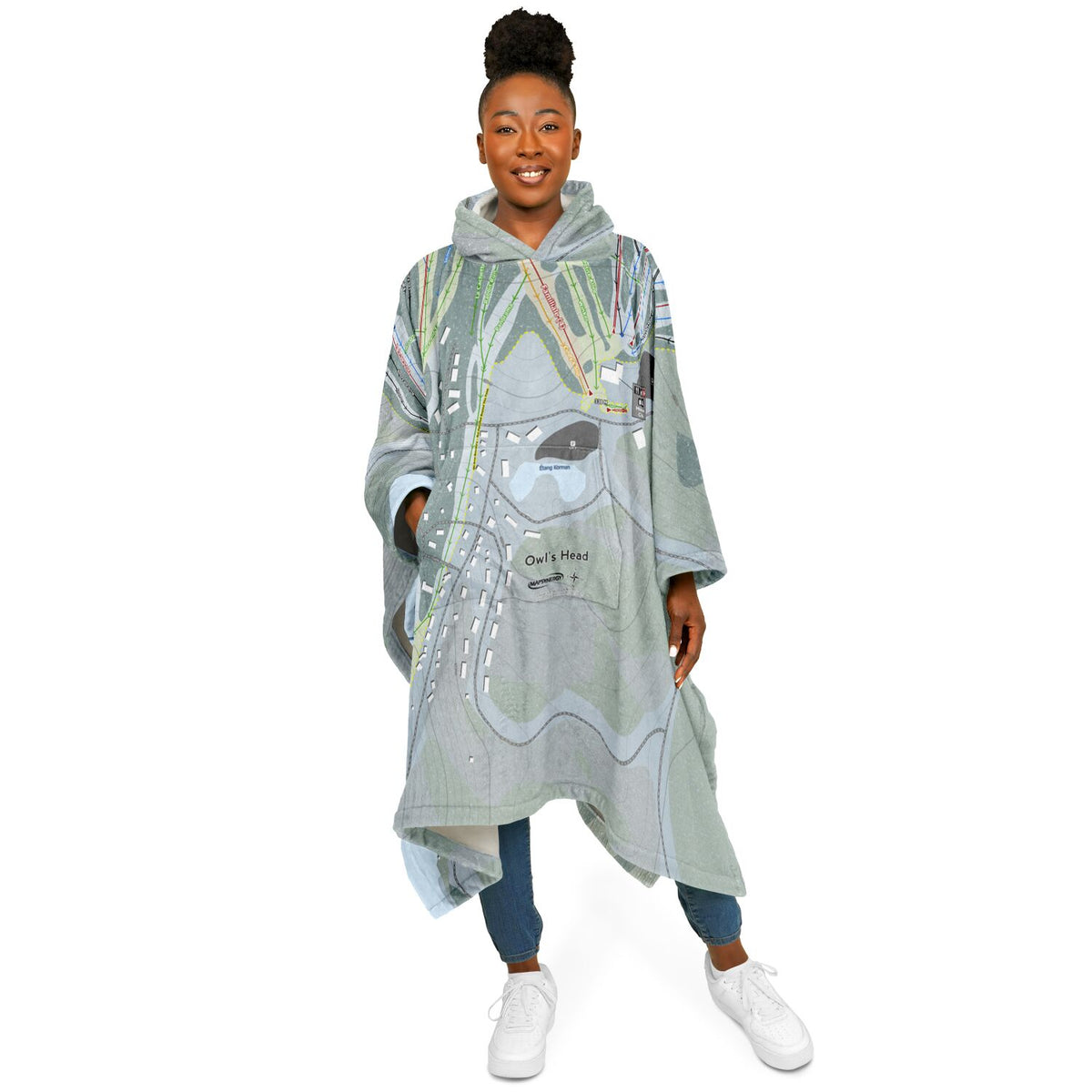 Owls Head, Quebec Ski Resort Map Flannel Blanket Poncho