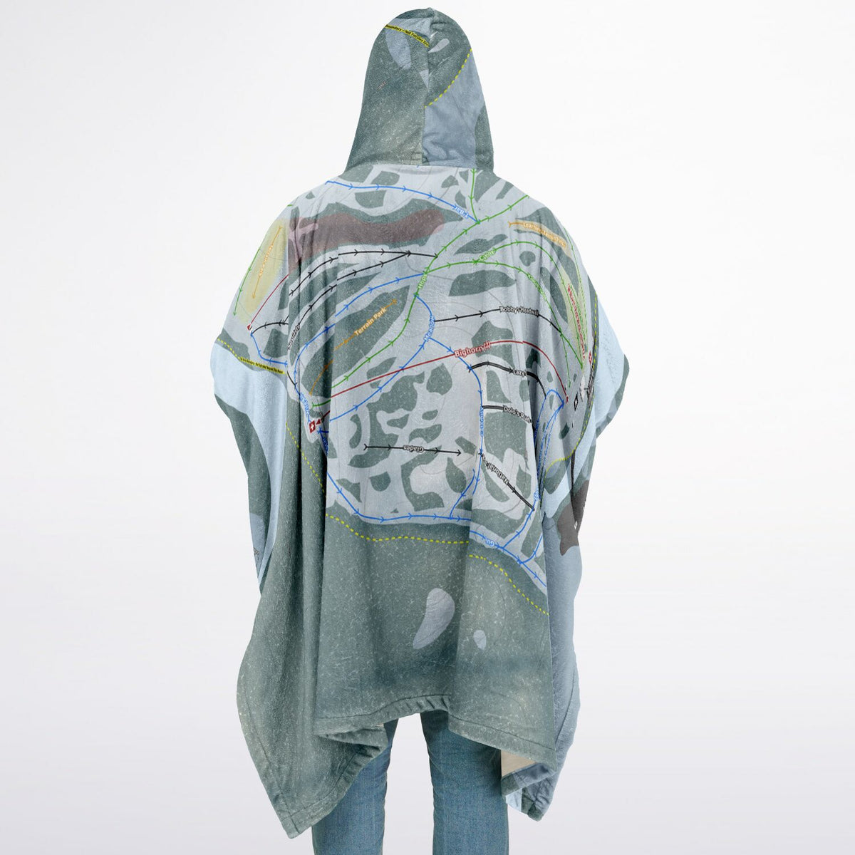 Sleeping Giant, Wyoming Ski Resort Map Flannel Blanket Poncho