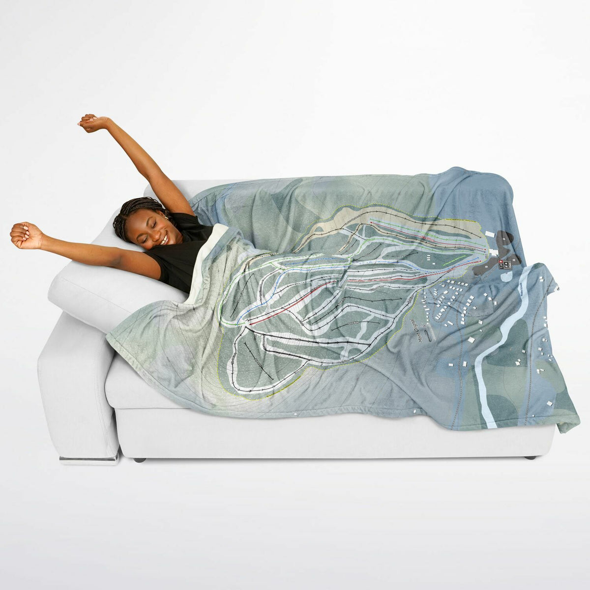 Mont Orignal, Quebec Ski Resort Map Flannel Blanket Poncho