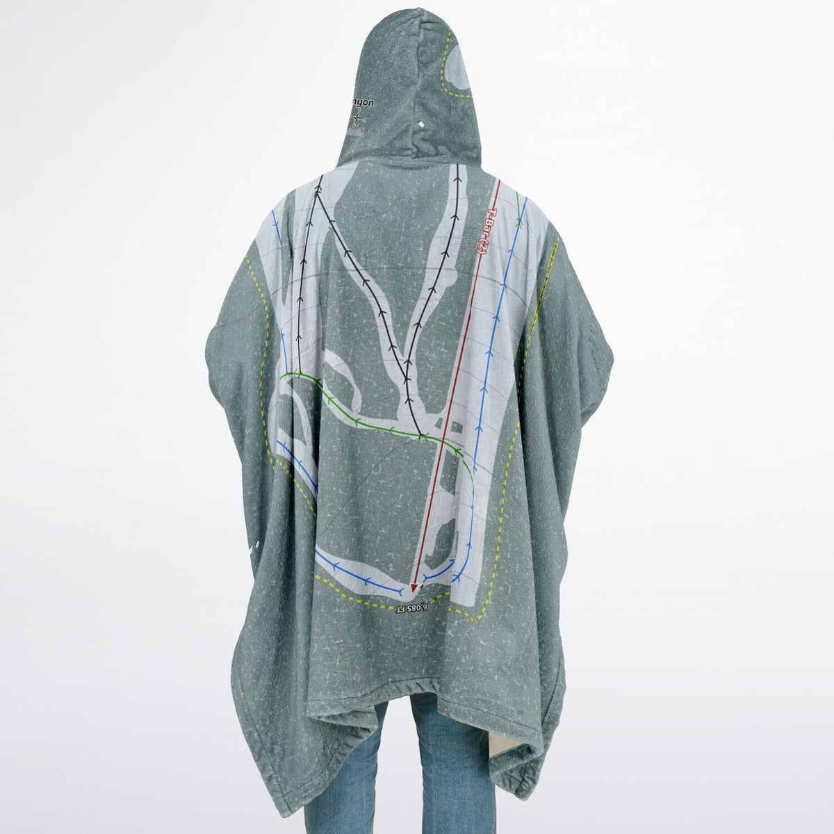 Bear Canyon, Montana Ski Resort Map Flannel Blanket Poncho