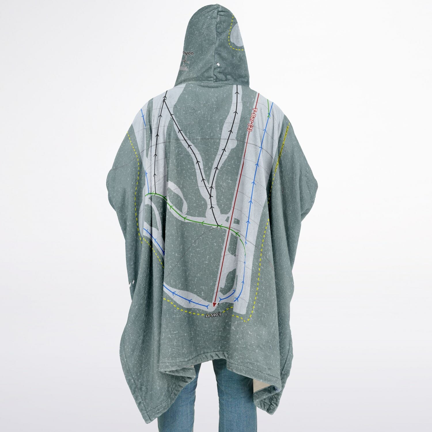 Bear Canyon, Montana Ski Resort Map Flannel Blanket Poncho