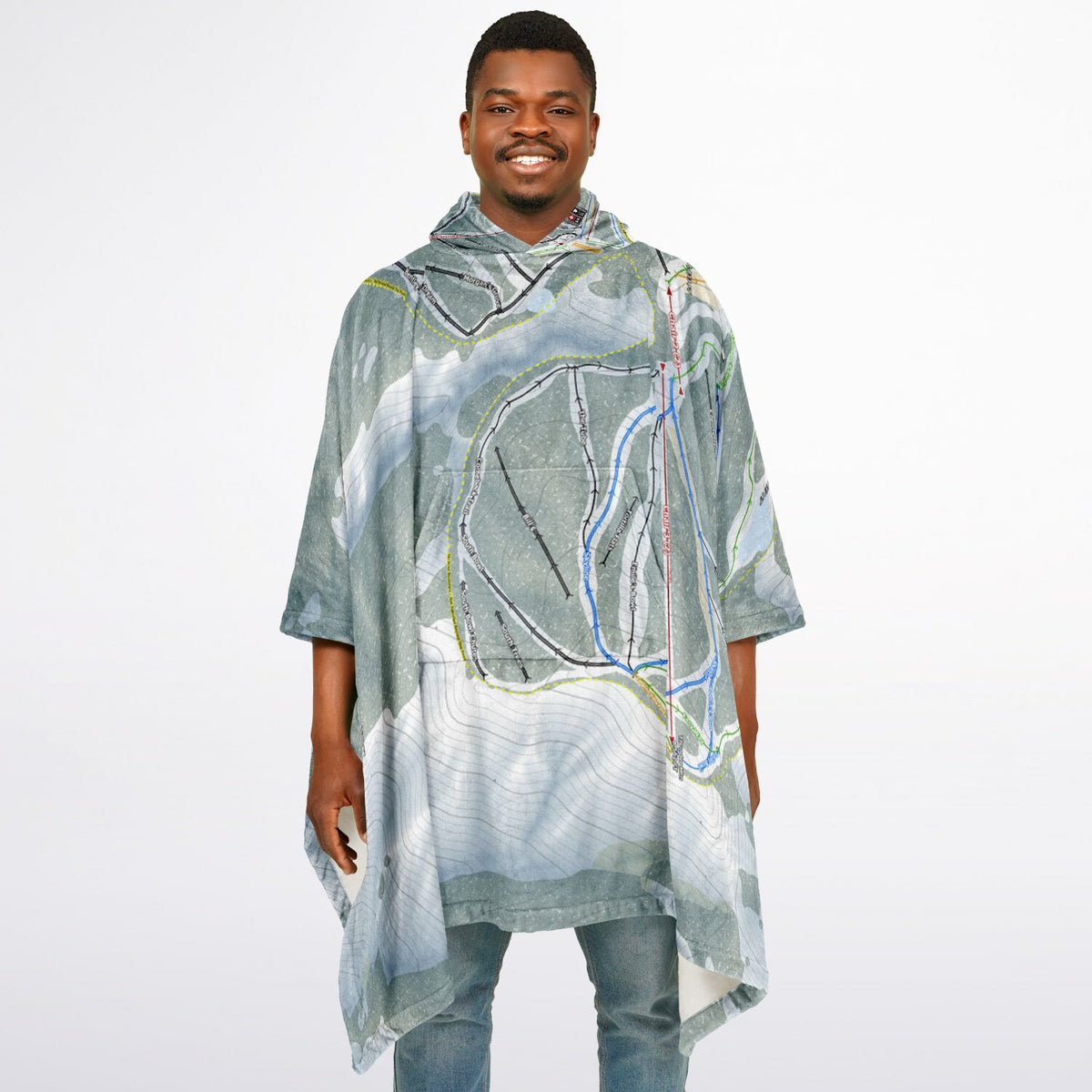 Mt Baldy, California Ski Resort Map Flannel Blanket Poncho