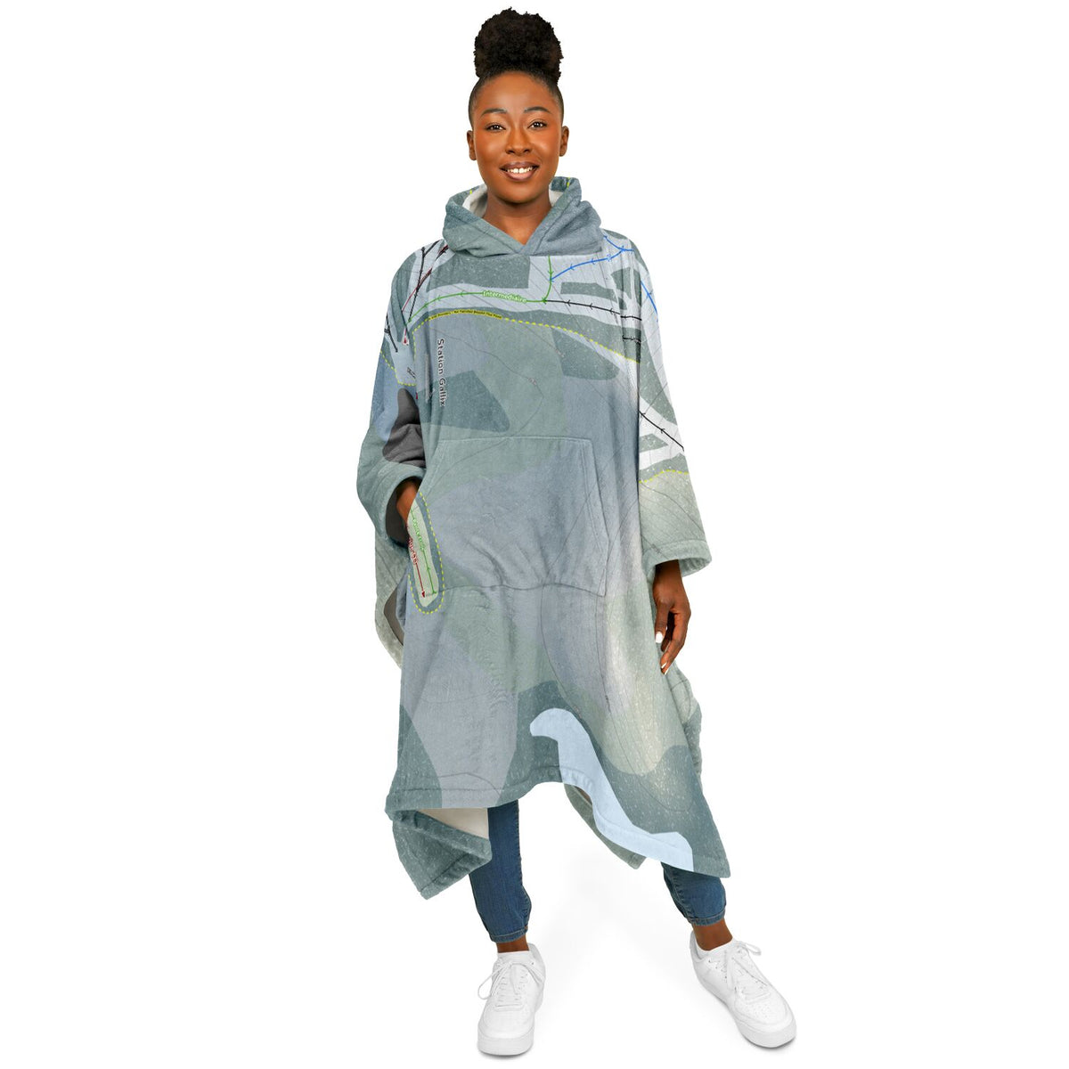 Station Gallix, Quebec Ski Resort Map Flannel Blanket Poncho